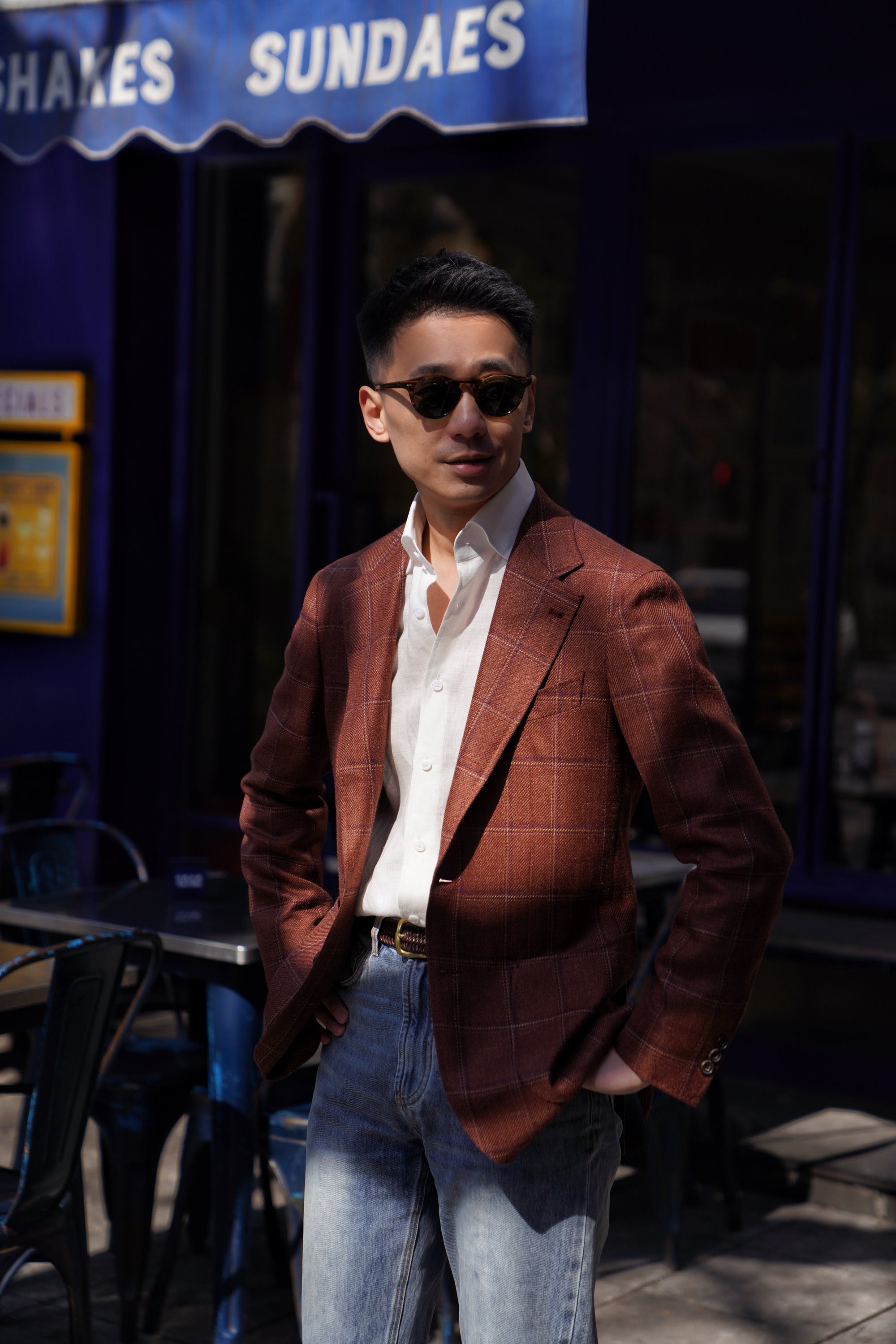 MTO Red Windowpane Wool Silk Linen Jacket