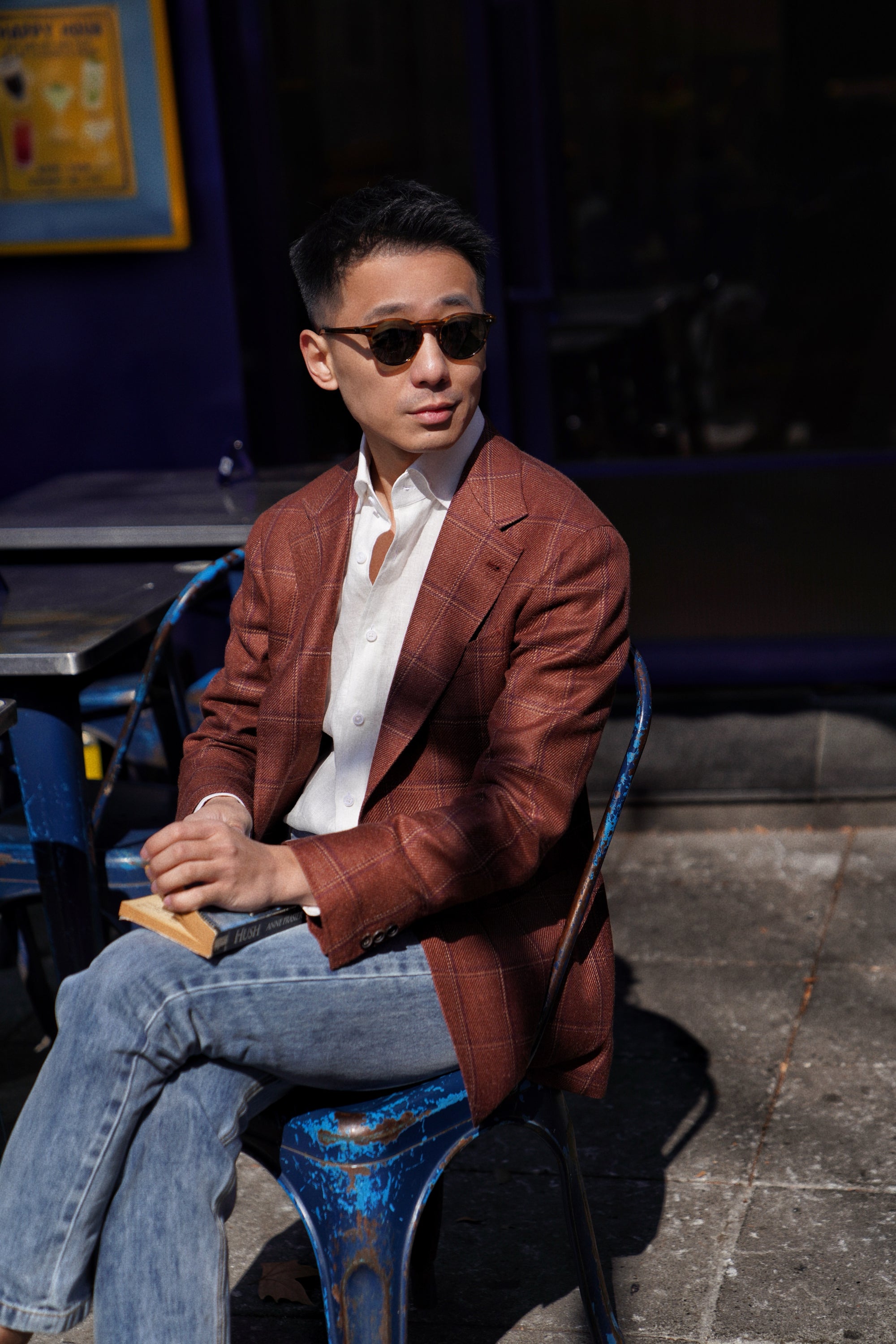 MTO Red Windowpane Wool Silk Linen Jacket