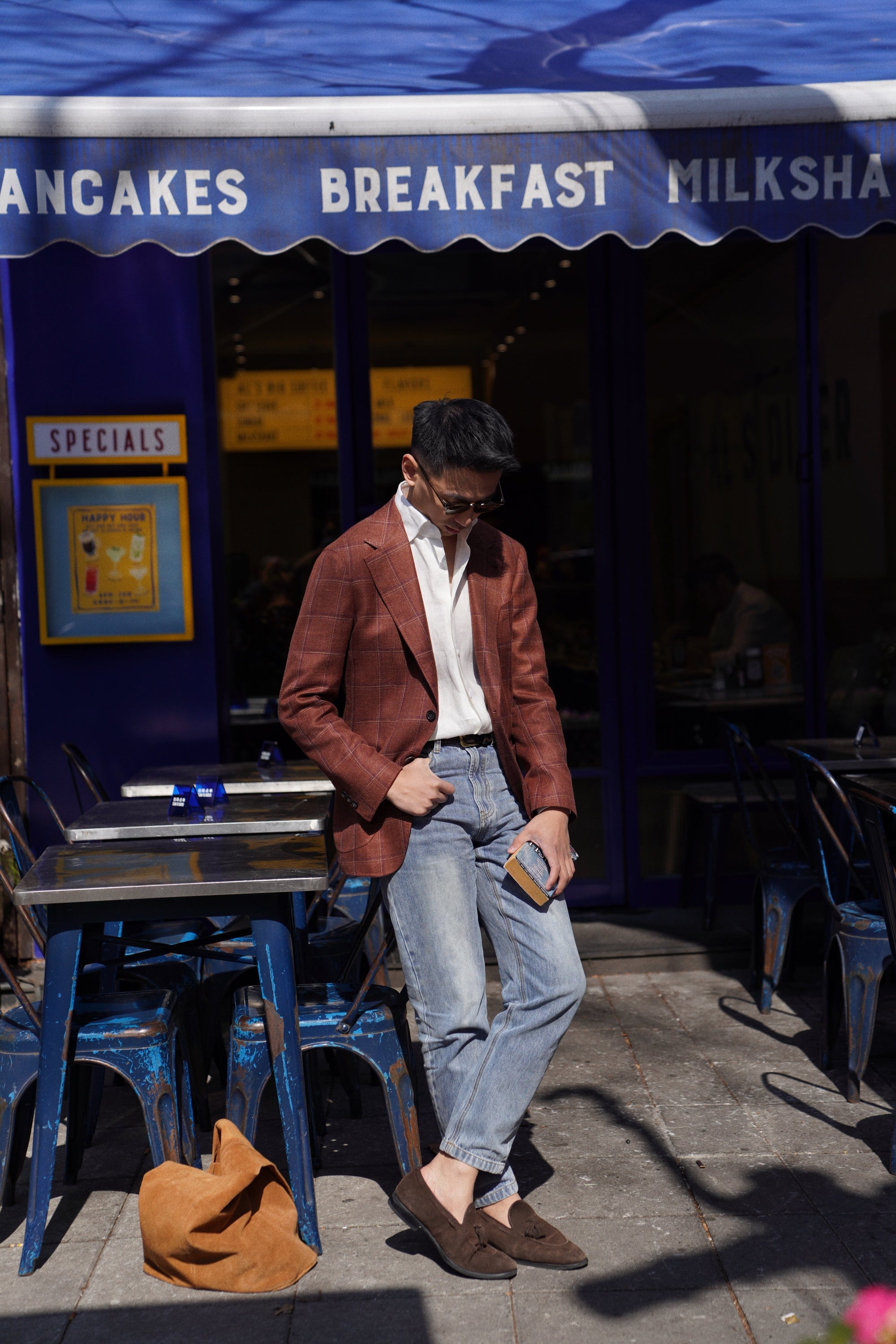 MTO Red Windowpane Wool Silk Linen Jacket
