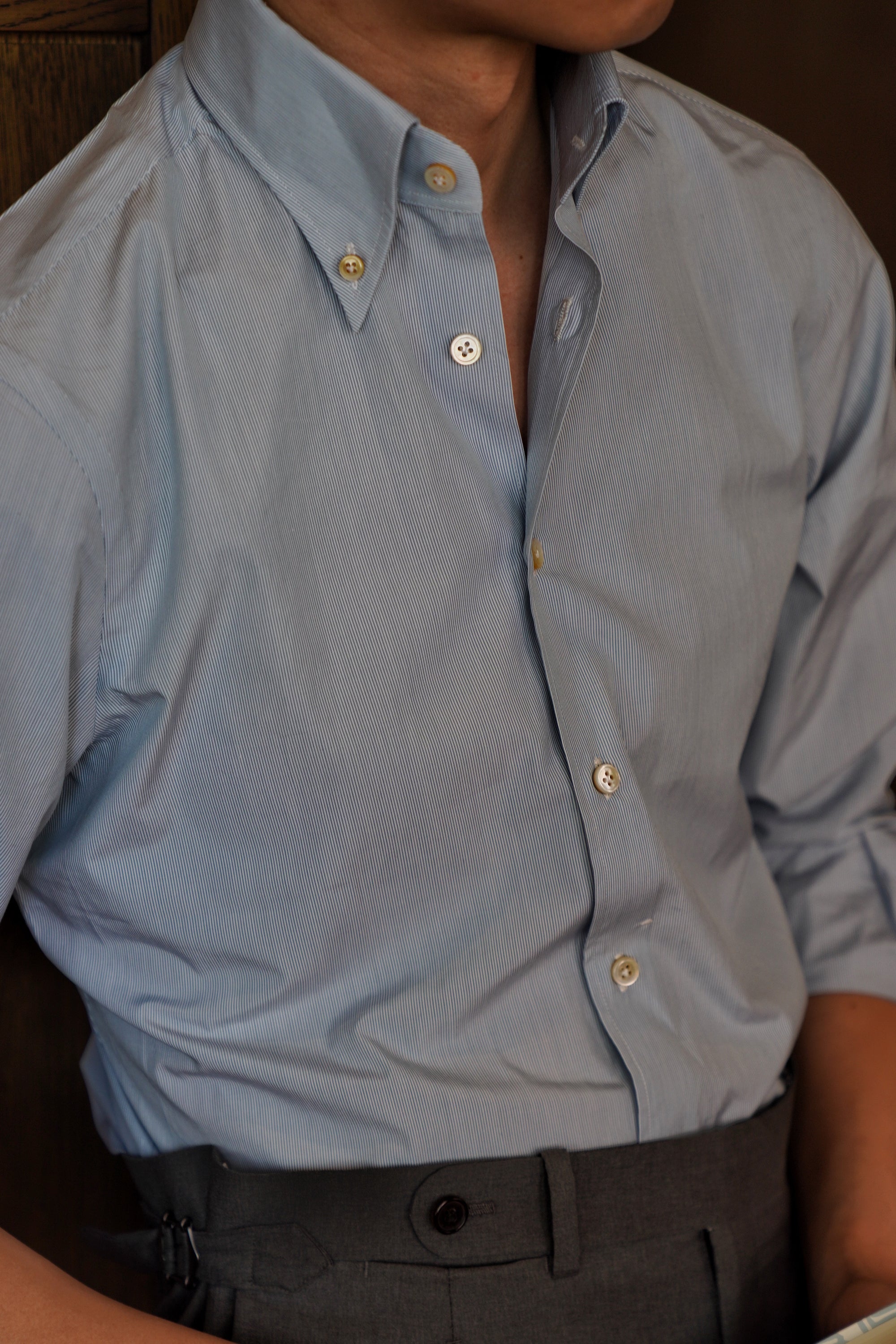 MTO Hand-stitched Pale Blue Stripe Shirt
