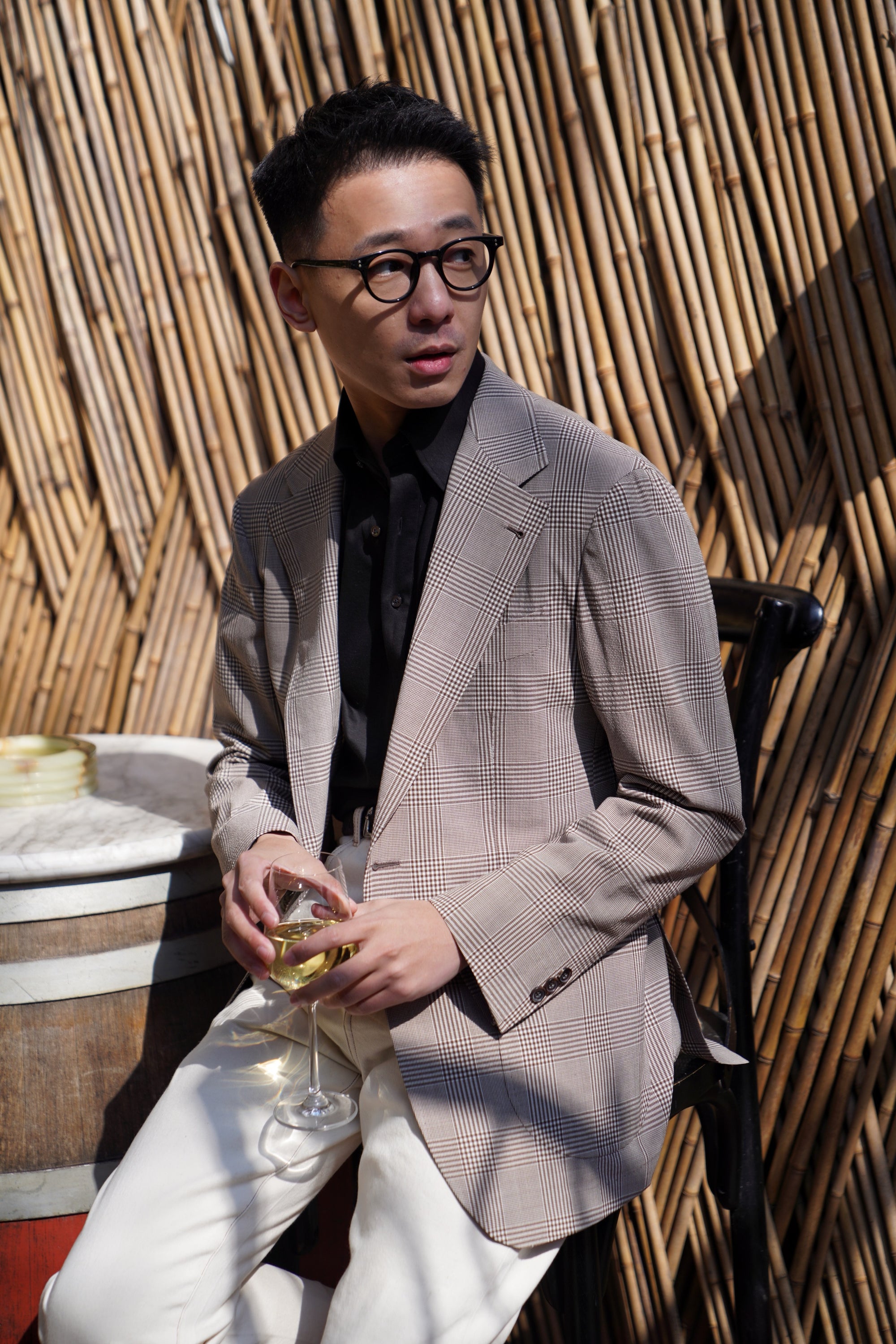 MTO Brown Glen Check Wool Seersucker Jacket #99