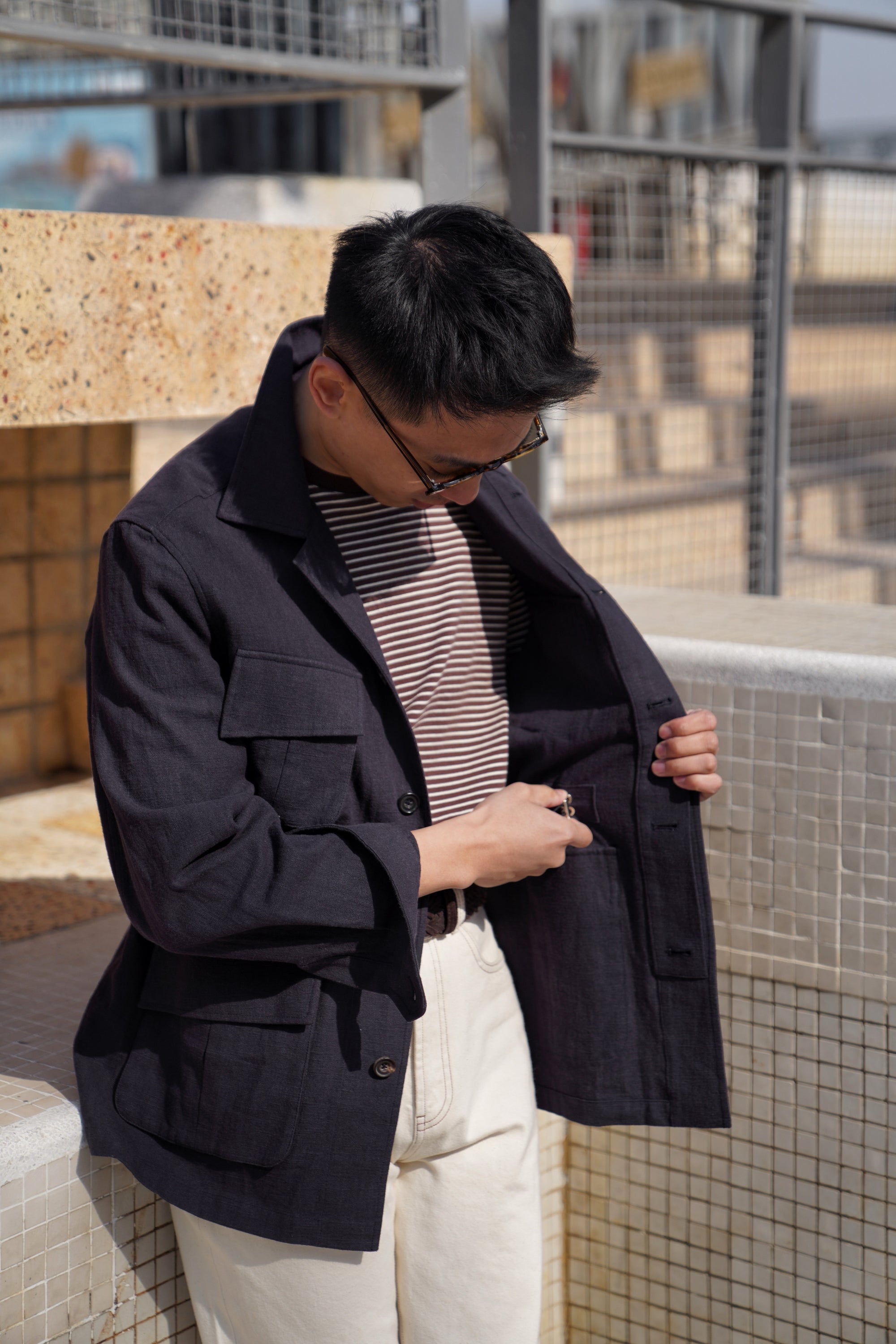 Ink Blue Linen Cotton M42 Jacket
