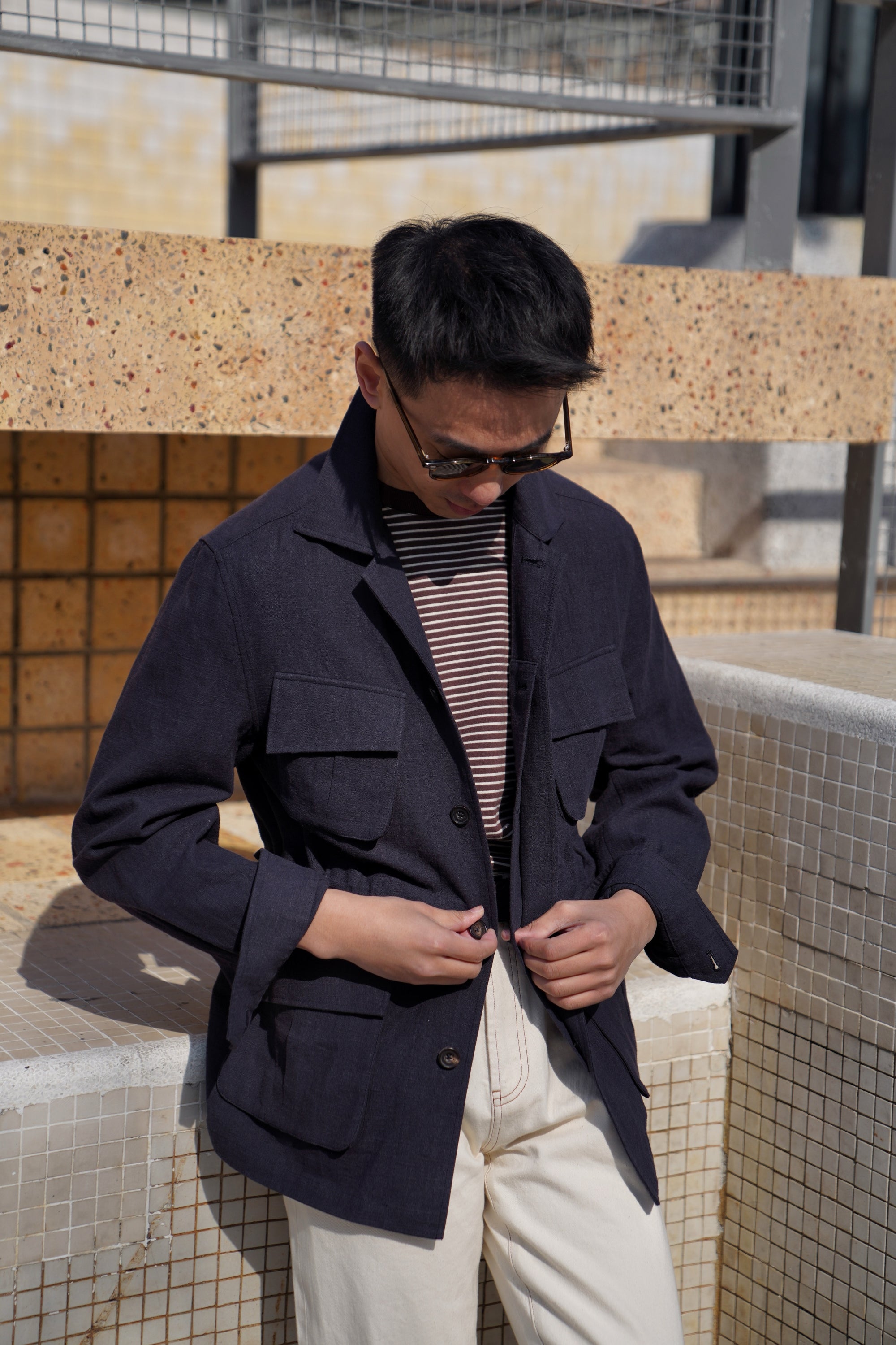 Ink Blue Linen Cotton M42 Jacket