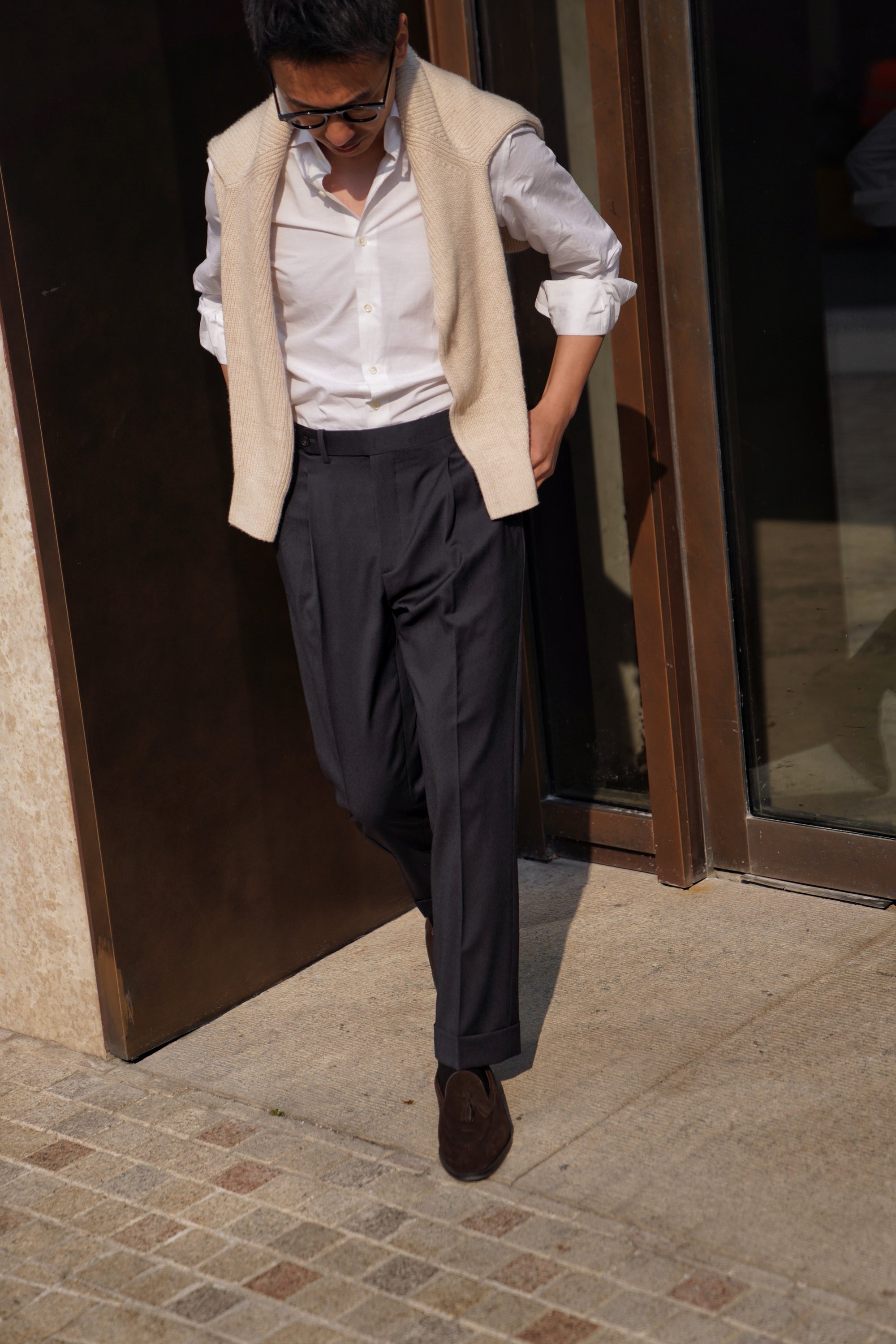 Navy 120s Worsted Wool Trousers #304
