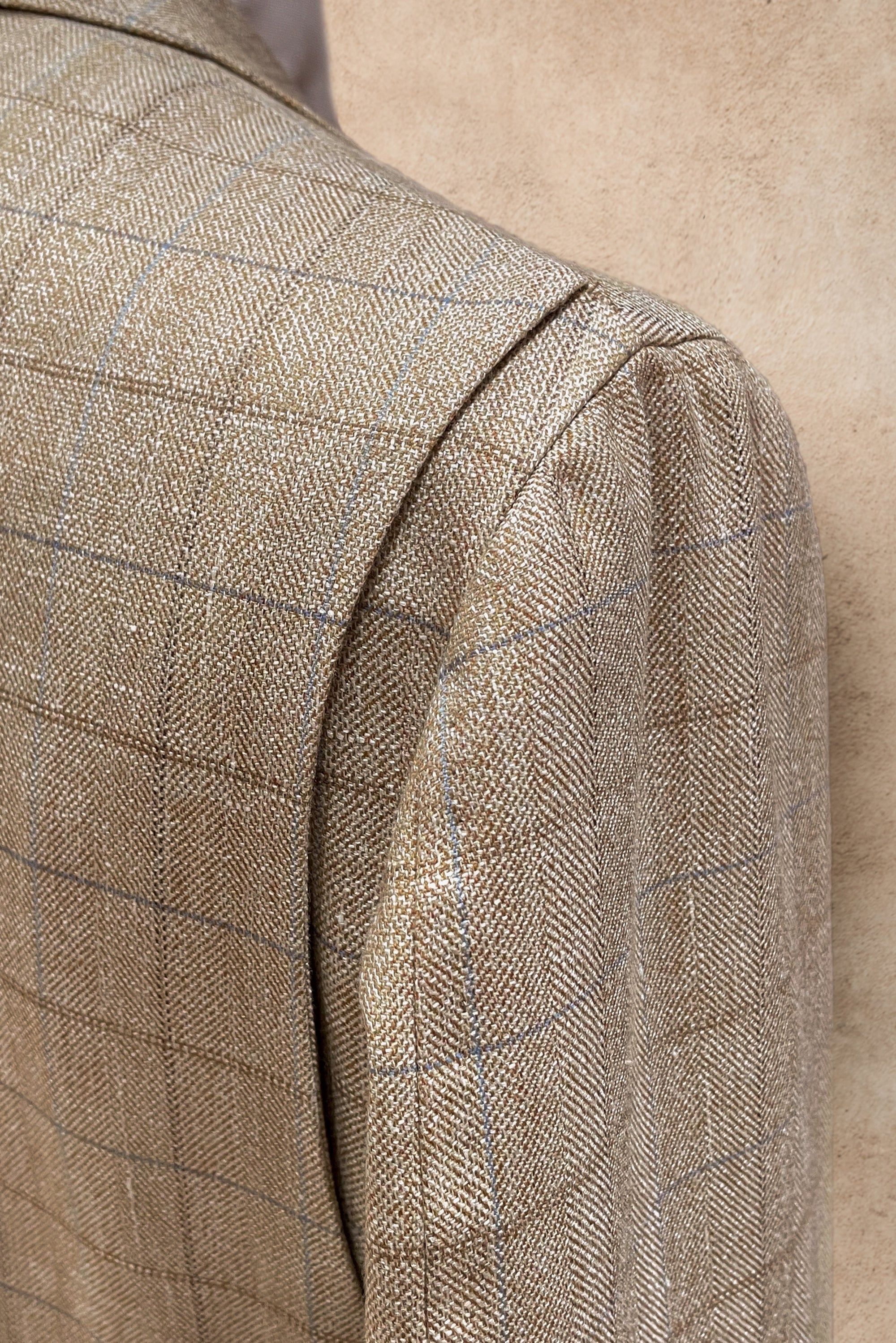 MTO Golden Camel Windowpane Linen Wool Jacket #352