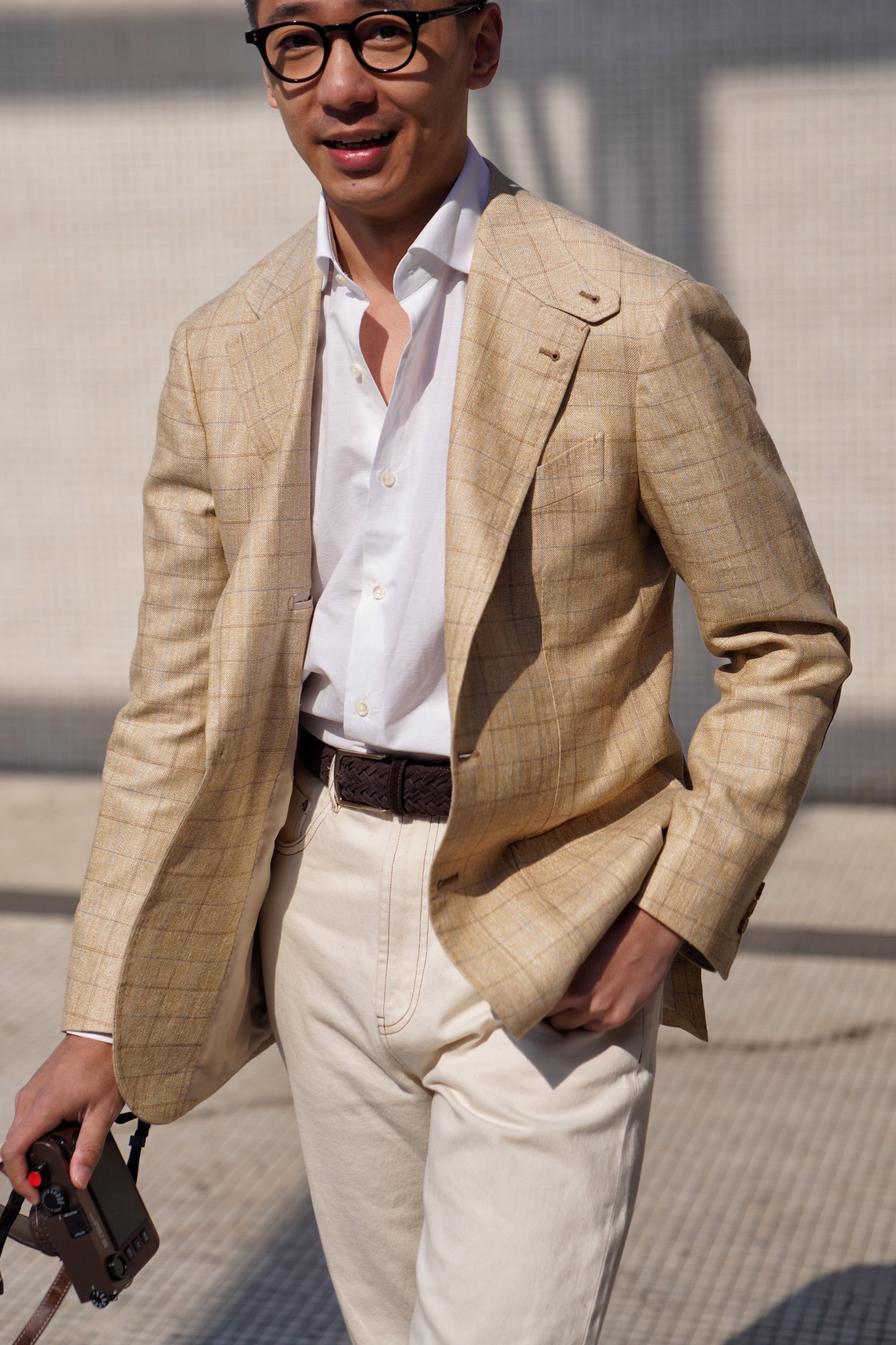 MTO Golden Camel Windowpane Linen Wool Jacket #352