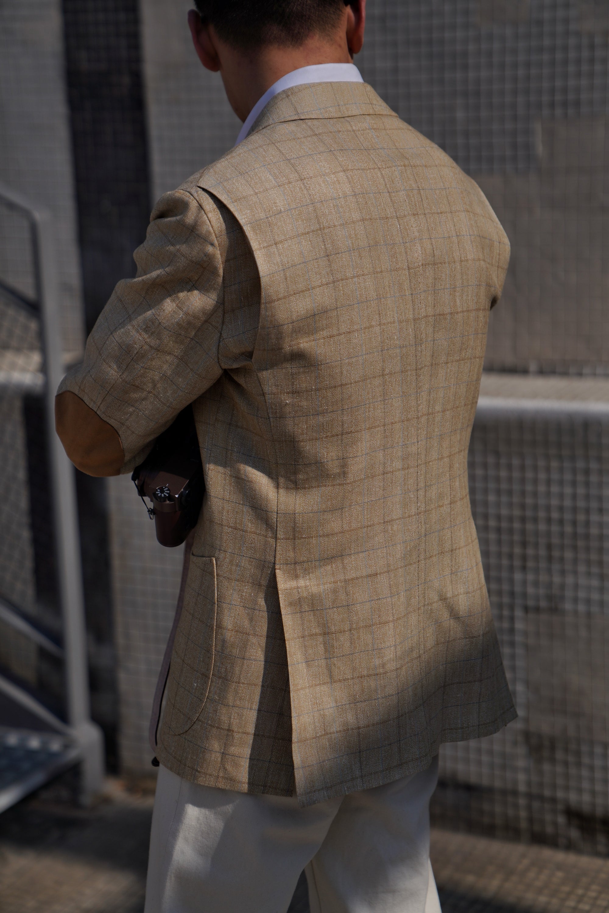 MTO Golden Camel Windowpane Linen Wool Jacket #352