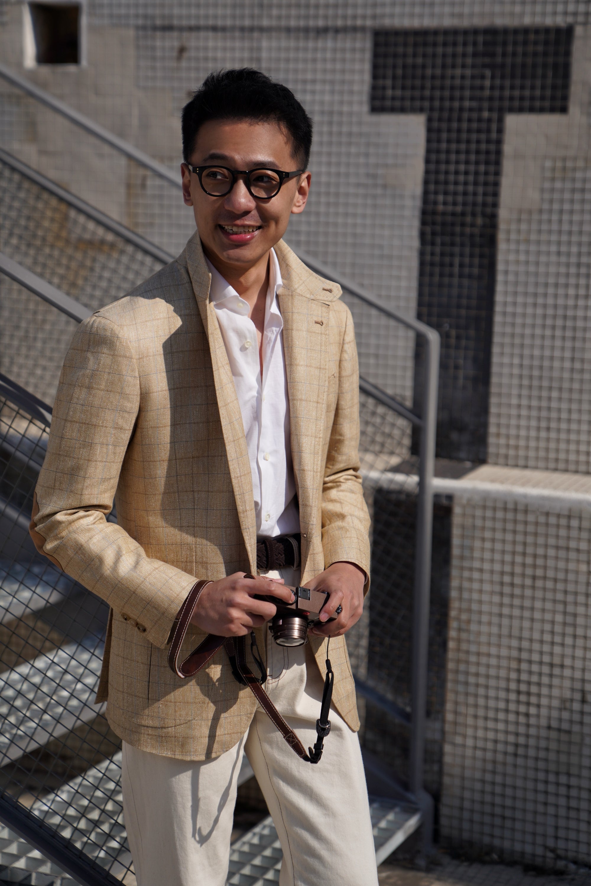 MTO Golden Camel Windowpane Linen Wool Jacket #352