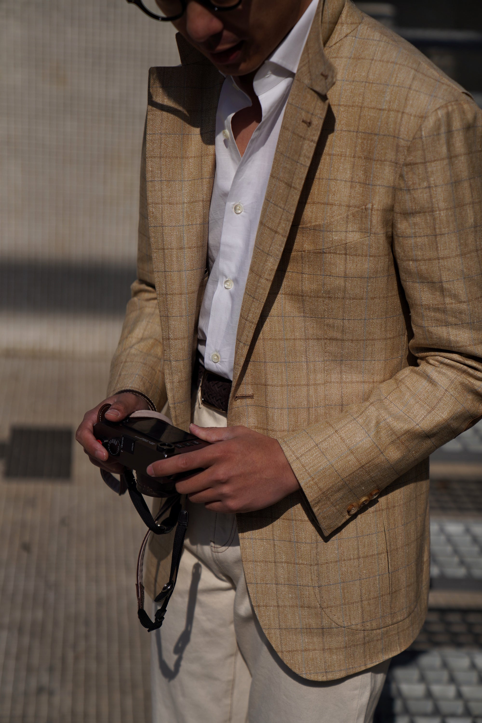 MTO Golden Camel Windowpane Linen Wool Jacket #352