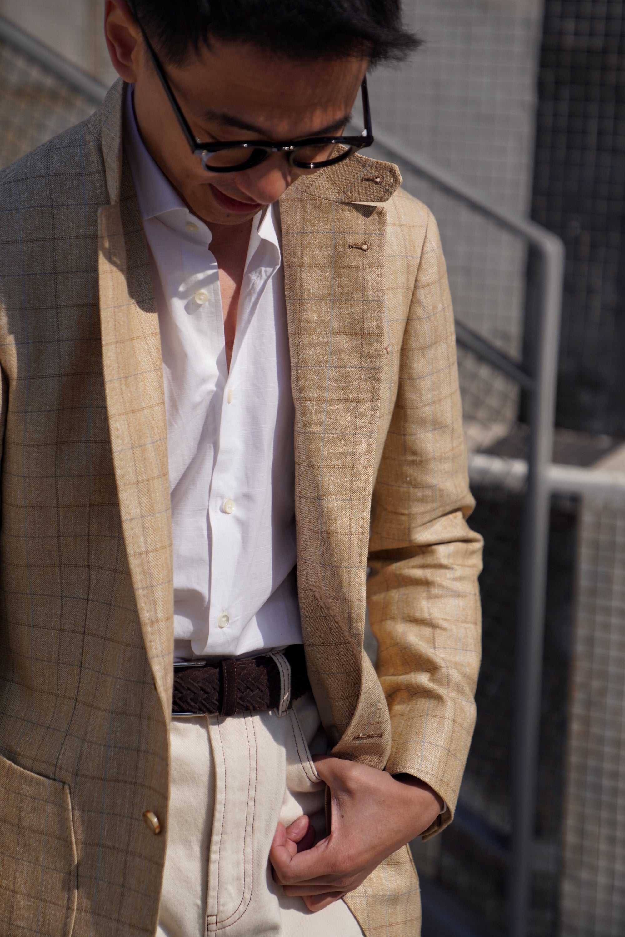 MTO Golden Camel Windowpane Linen Wool Jacket #352