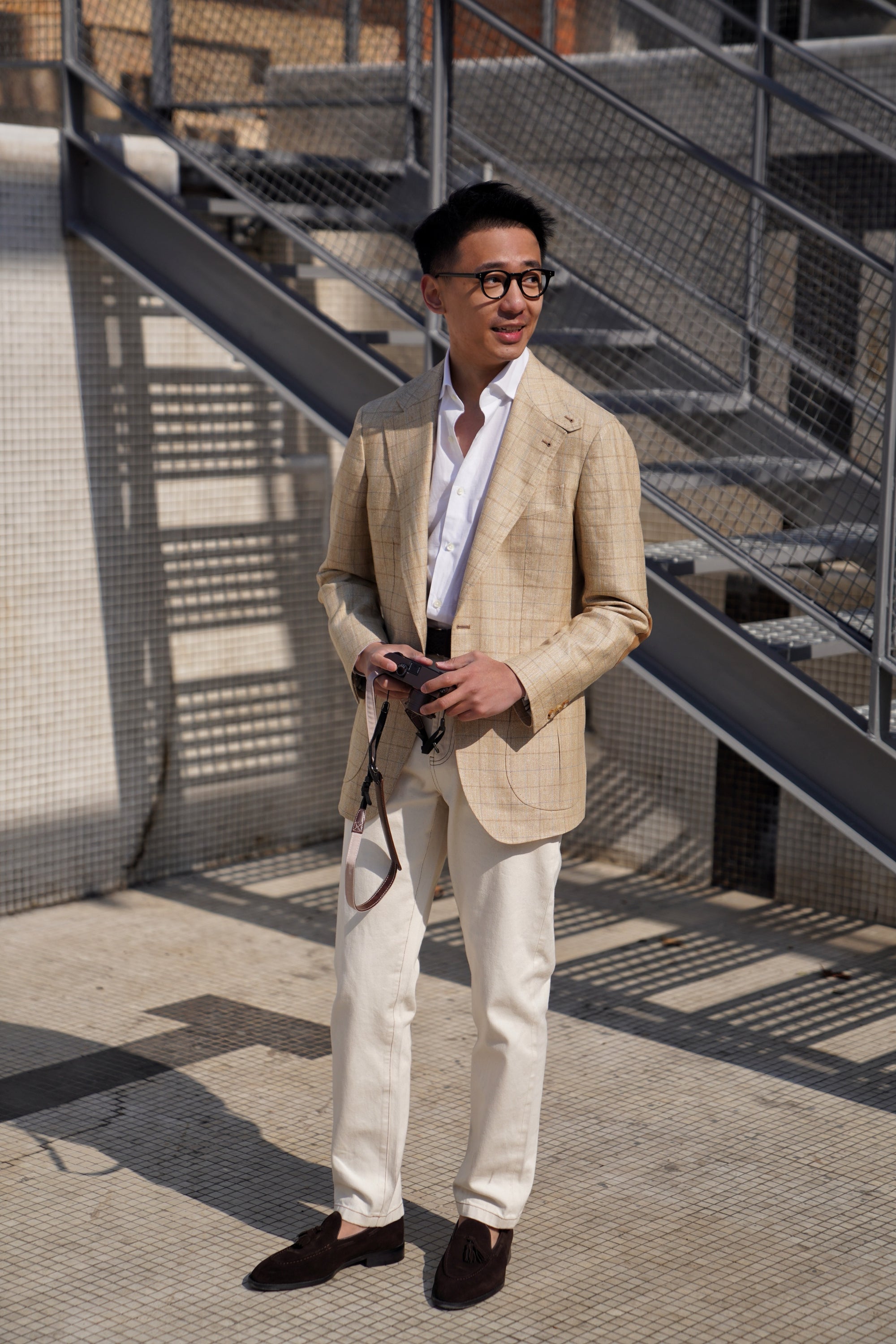MTO Golden Camel Windowpane Linen Wool Jacket #352