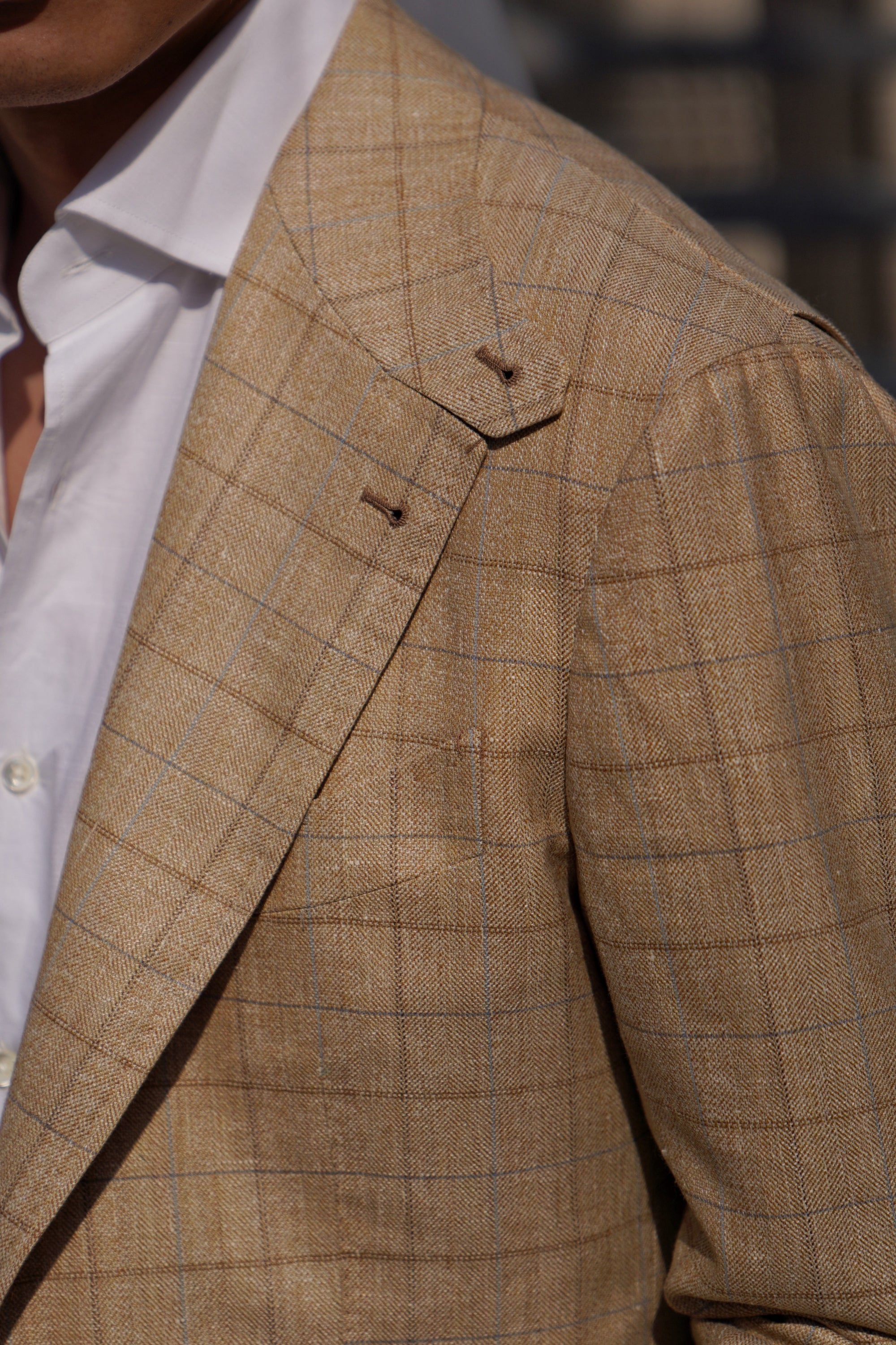 MTO Golden Camel Windowpane Linen Wool Jacket #352