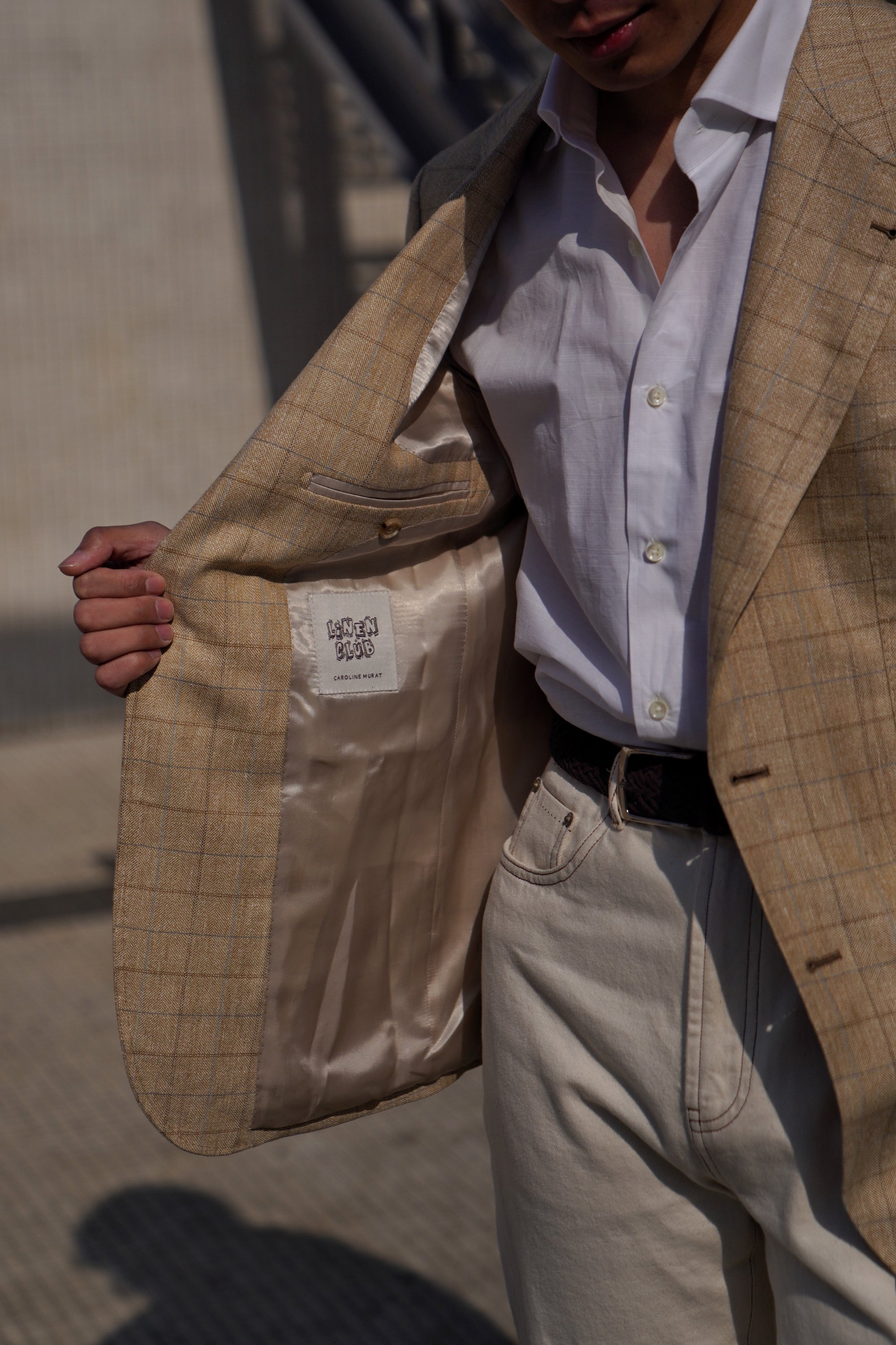 MTO Golden Camel Windowpane Linen Wool Jacket #352