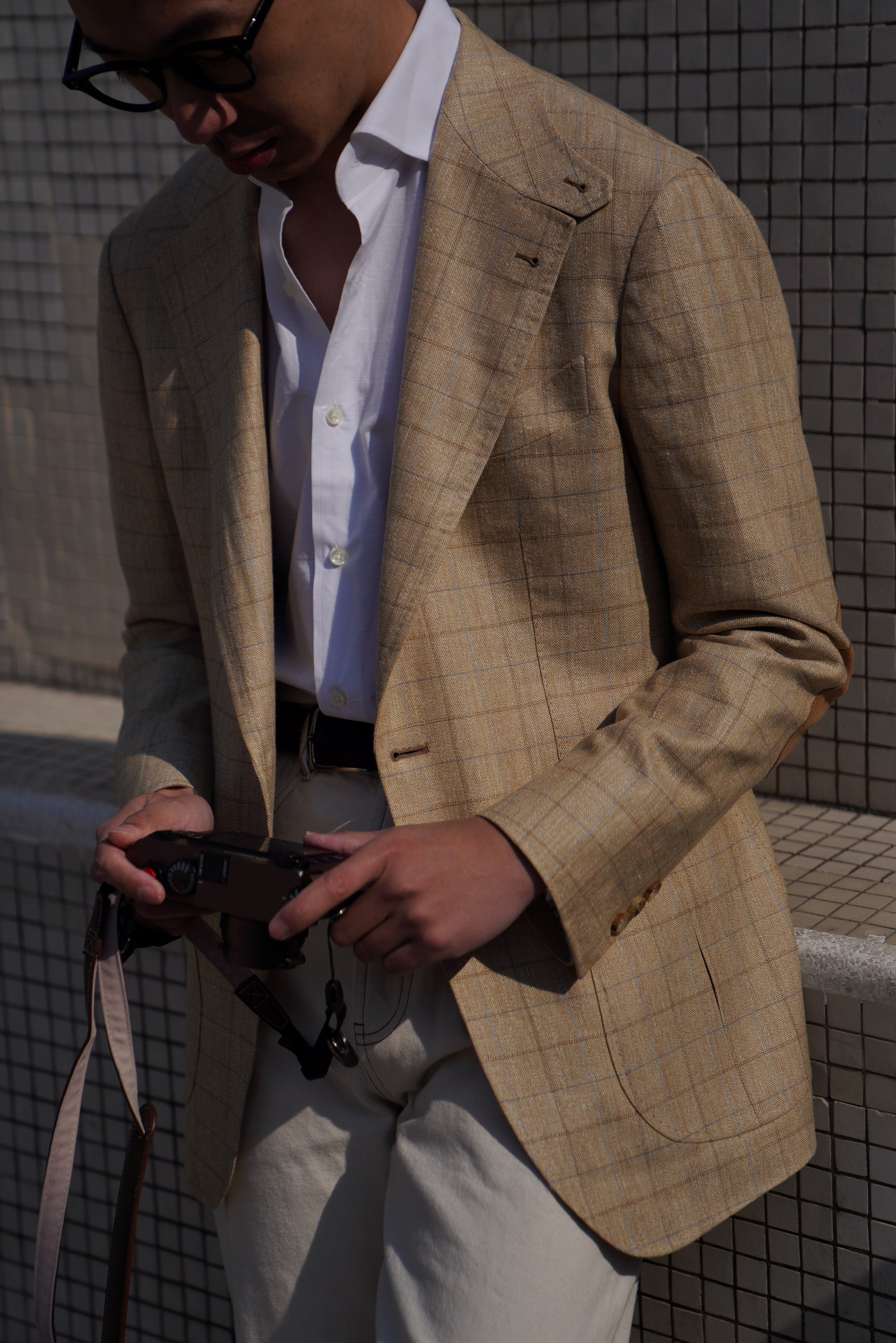 MTO Golden Camel Windowpane Linen Wool Jacket #352