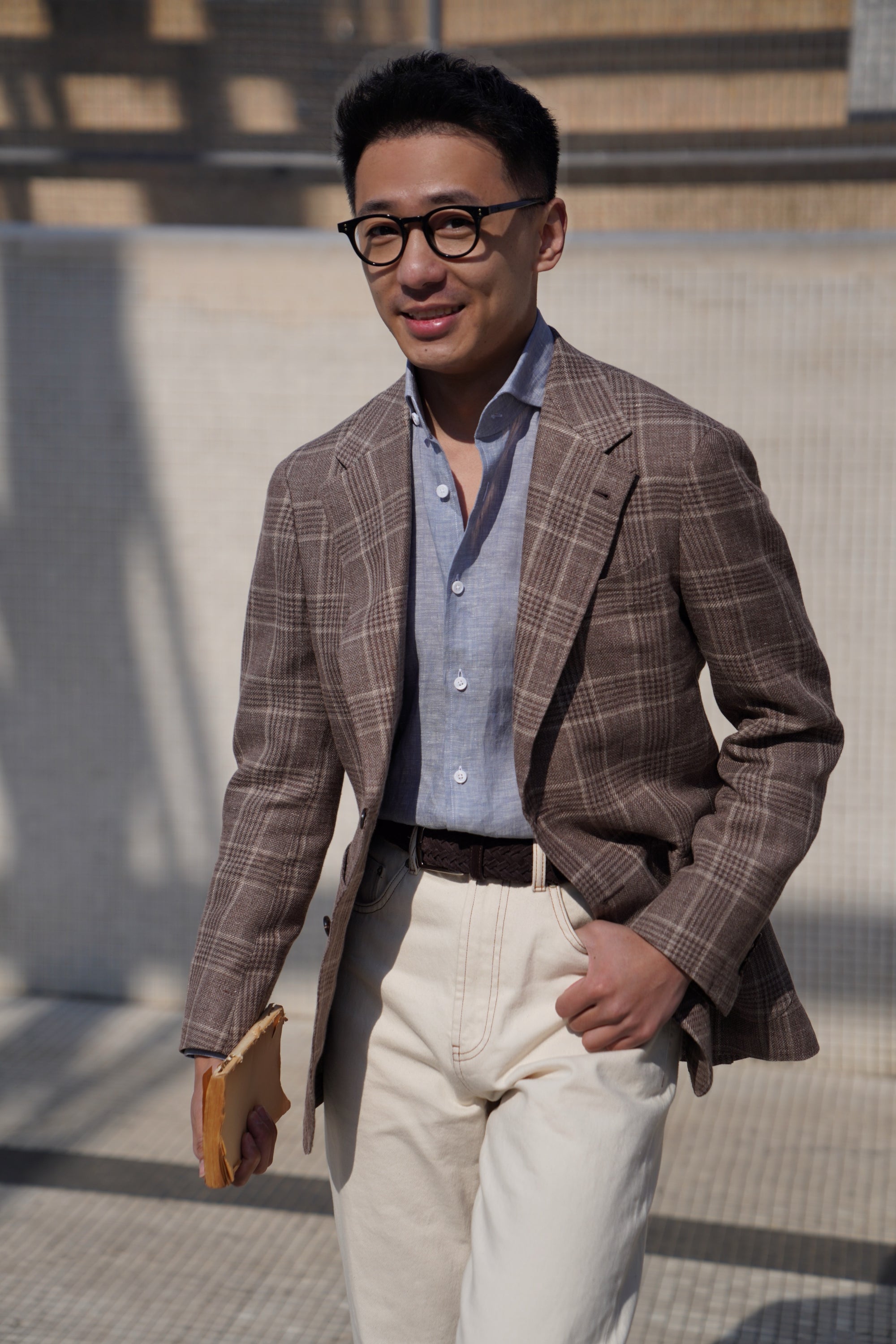 Taupe Glen Check Linen Wool Jacket #396