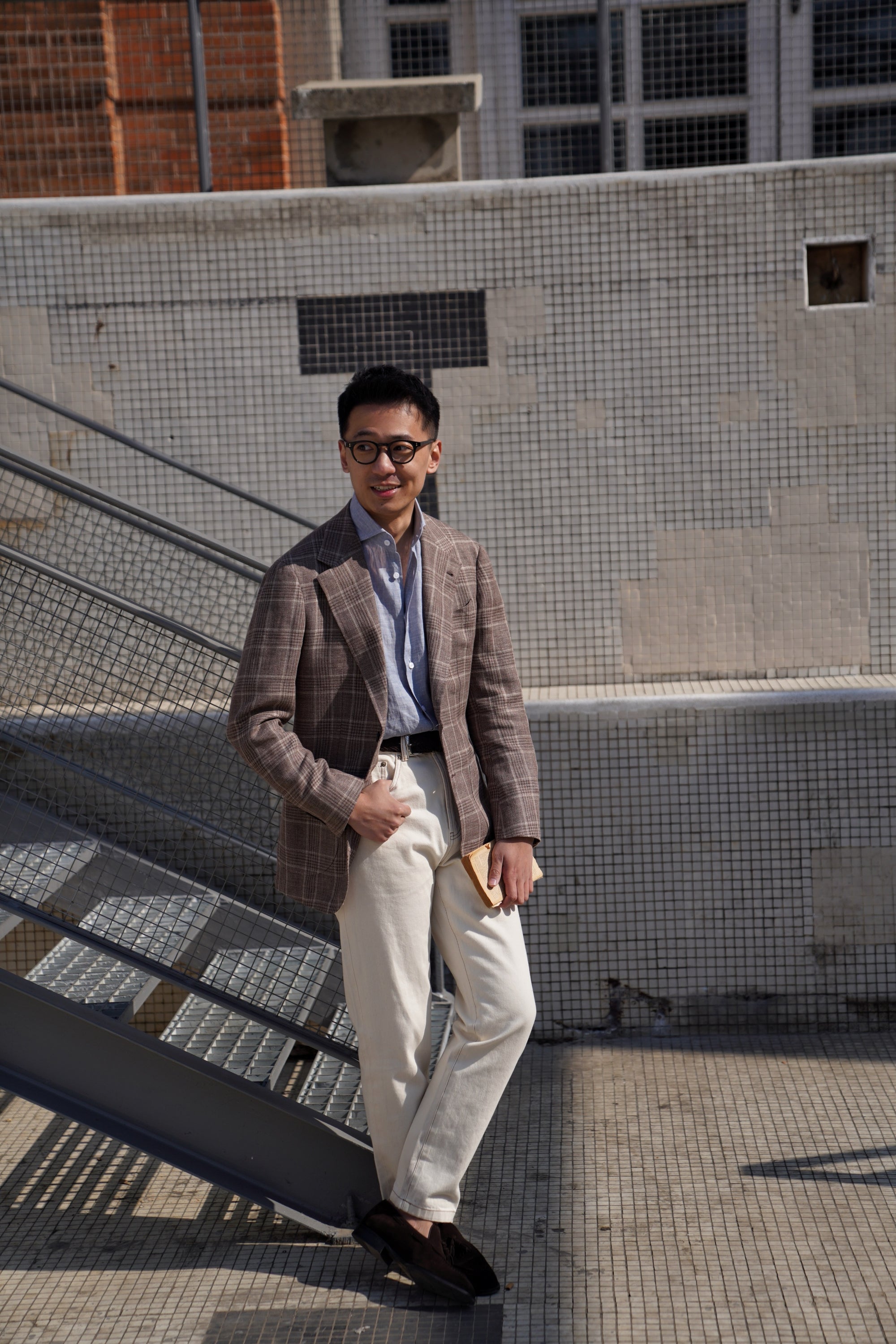 Taupe Glen Check Linen Wool Jacket #396