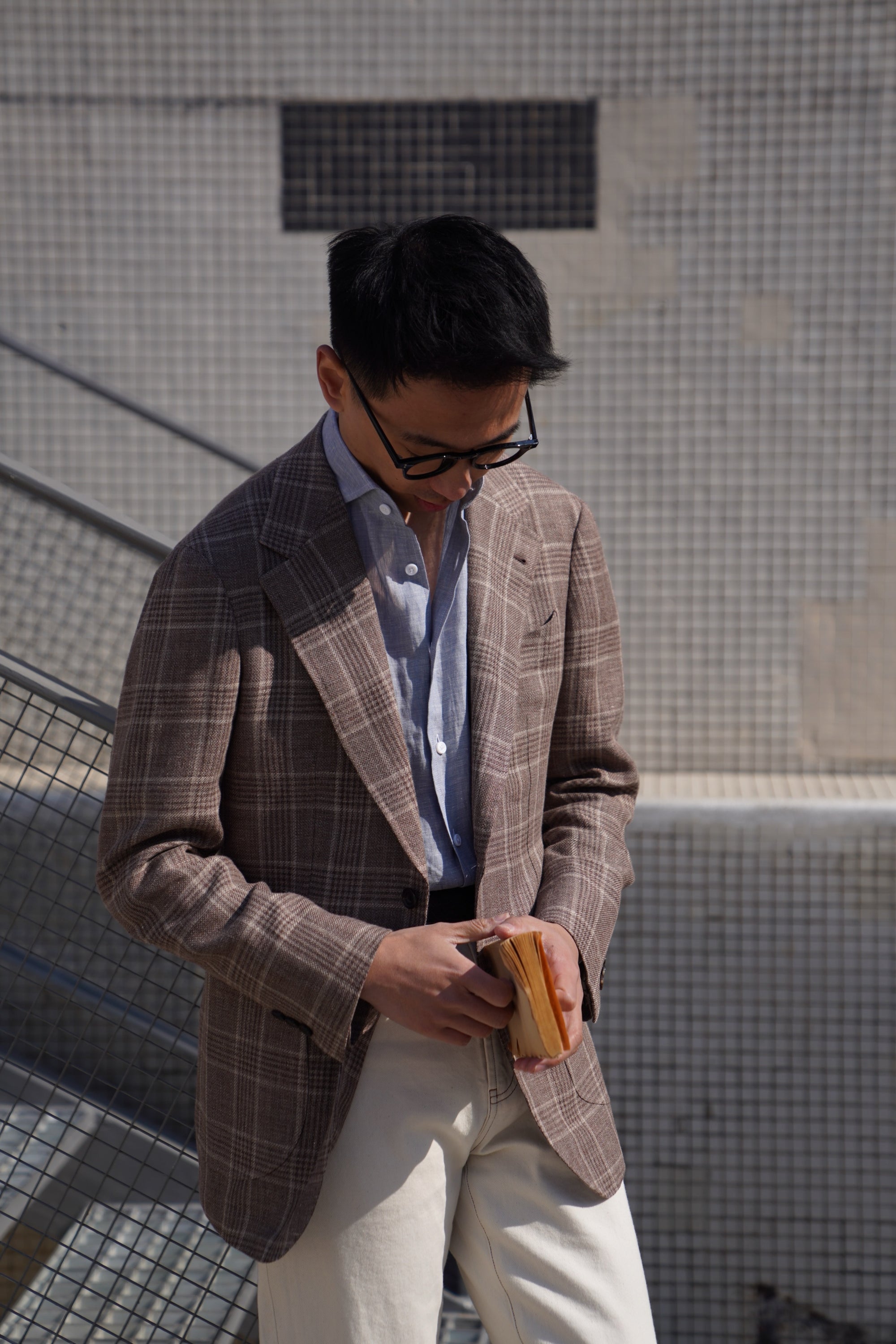 Taupe Glen Check Linen Wool Jacket #396