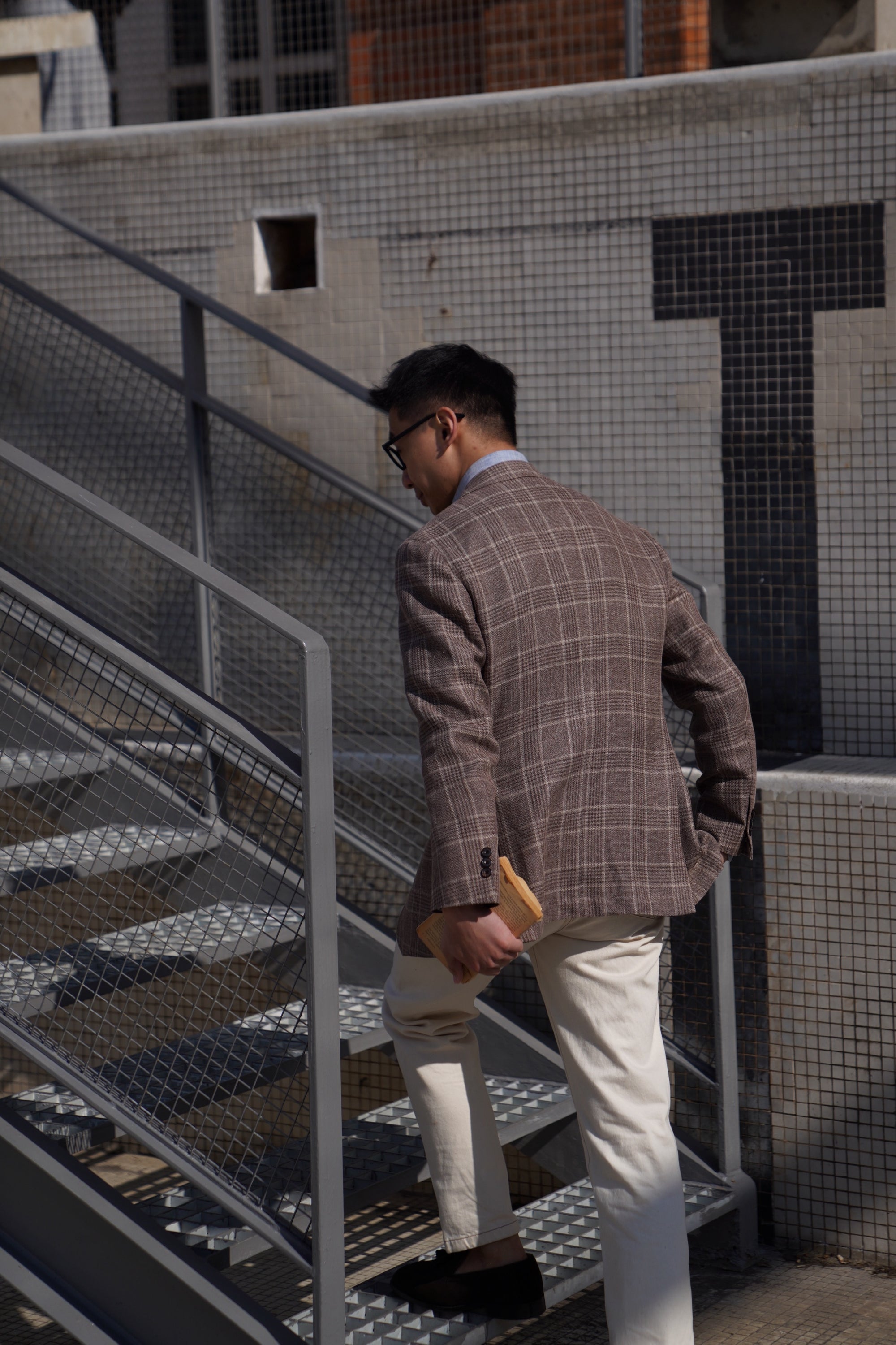 Taupe Glen Check Linen Wool Jacket #396