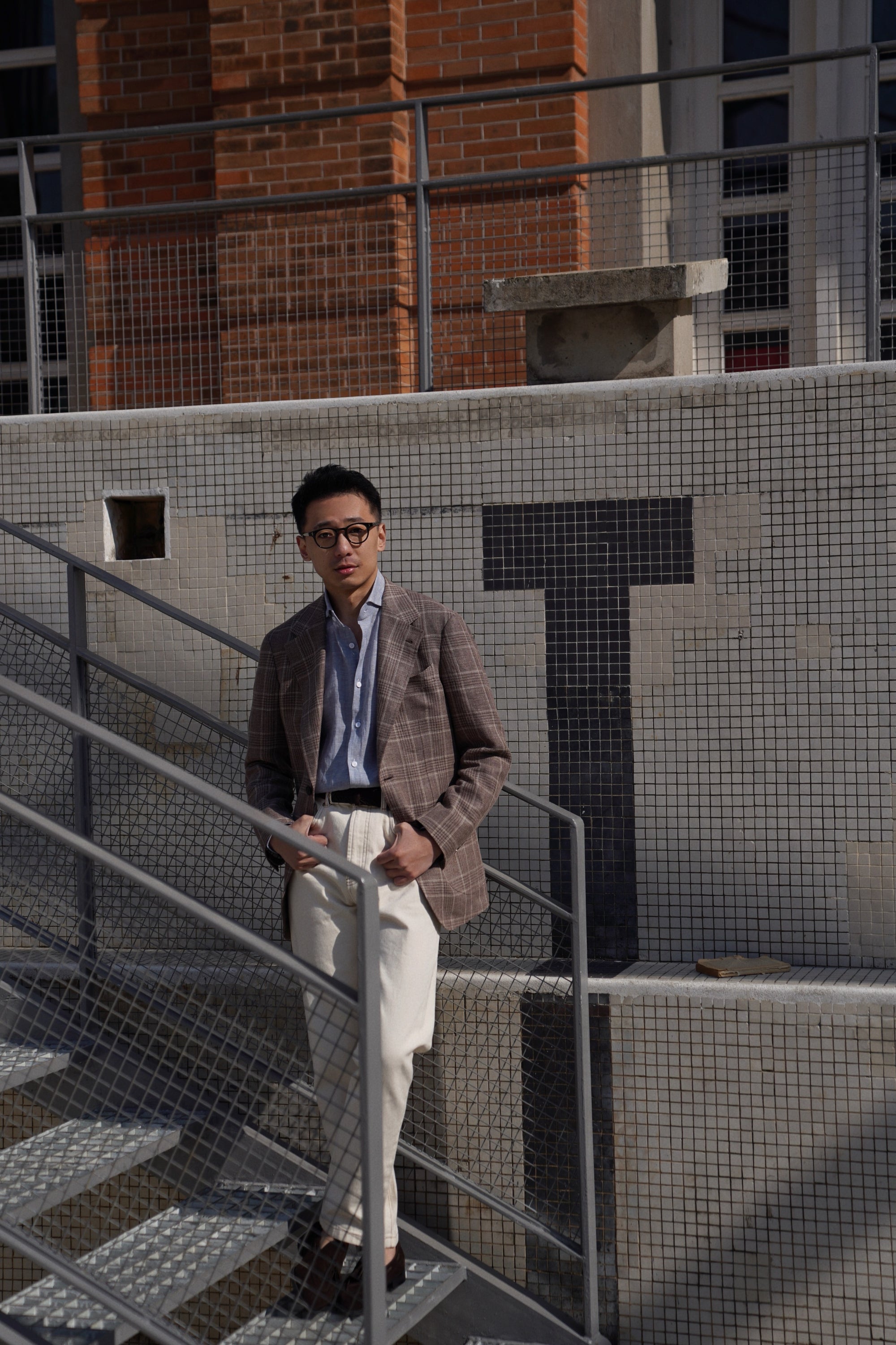 Taupe Glen Check Linen Wool Jacket #396