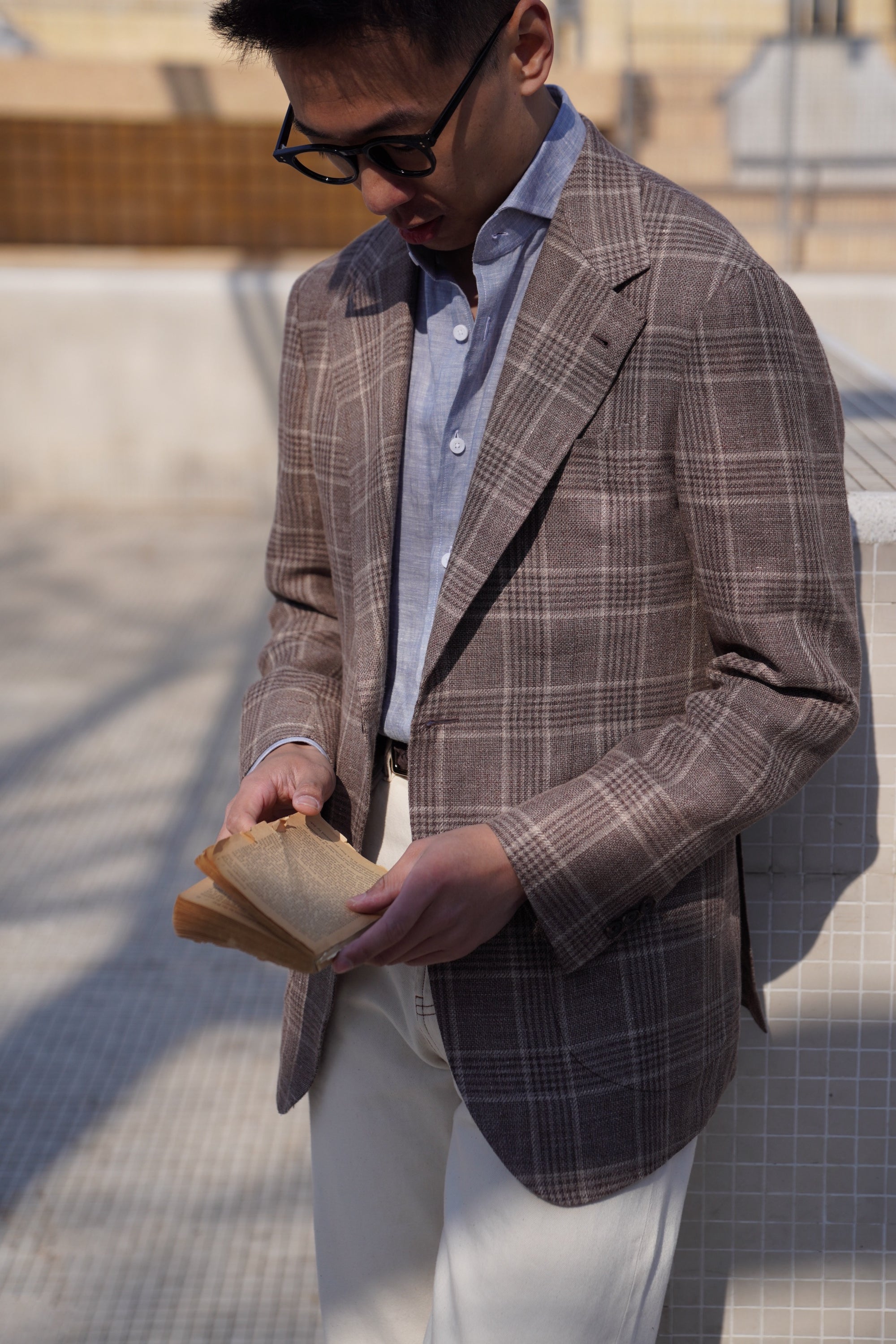 Taupe Glen Check Linen Wool Jacket #396