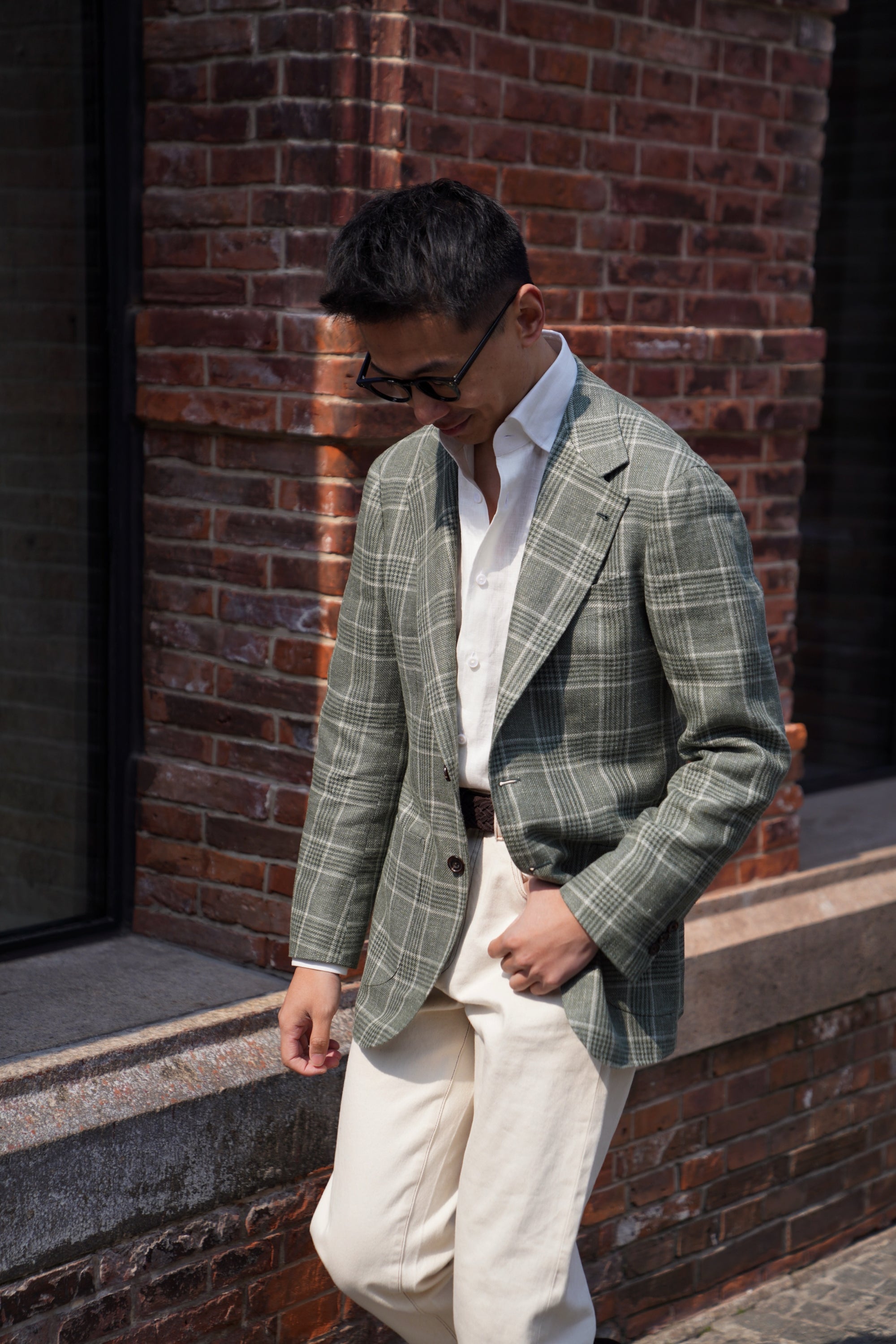 MTO Moss Glen Check Linen Wool Jacket #397