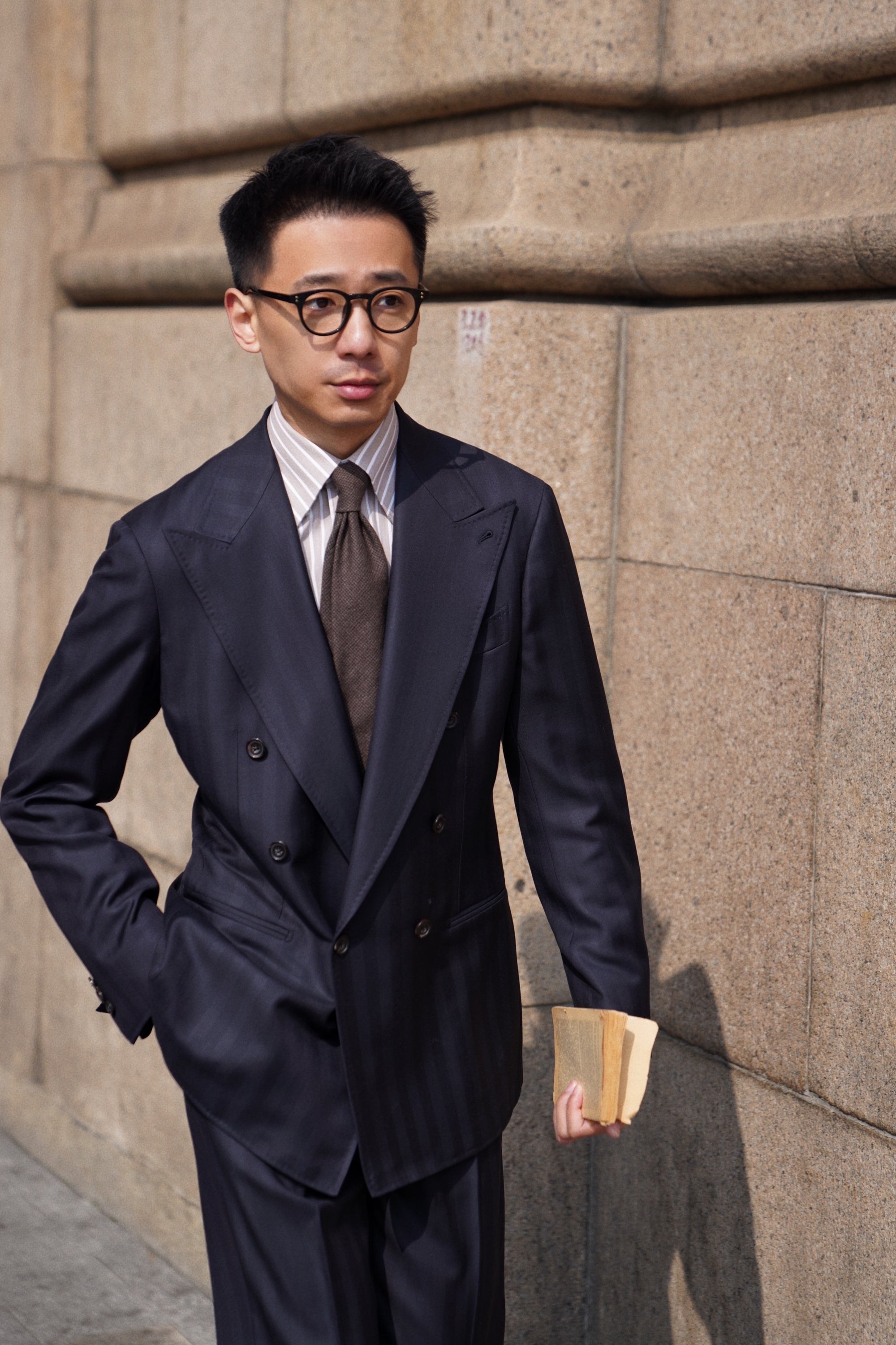 Navy Herringbone 120s Wool Suit #385