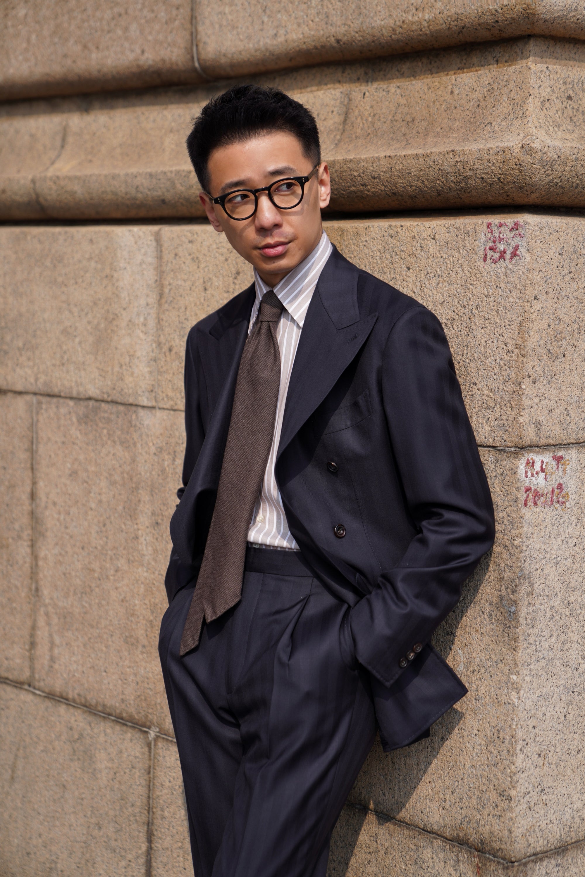 Navy Herringbone 120s Wool Suit #385