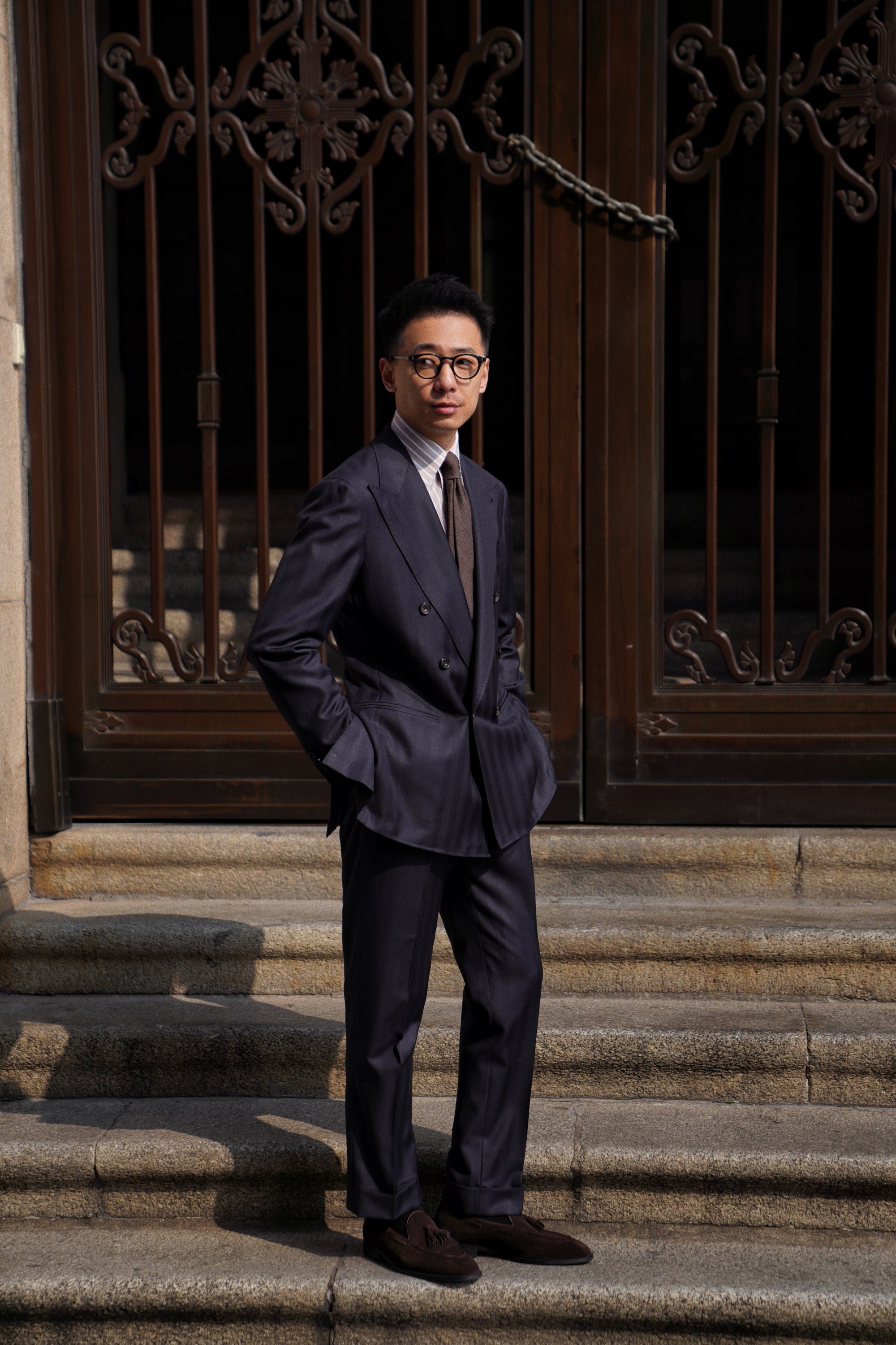 Navy Herringbone 120s Wool Suit #385