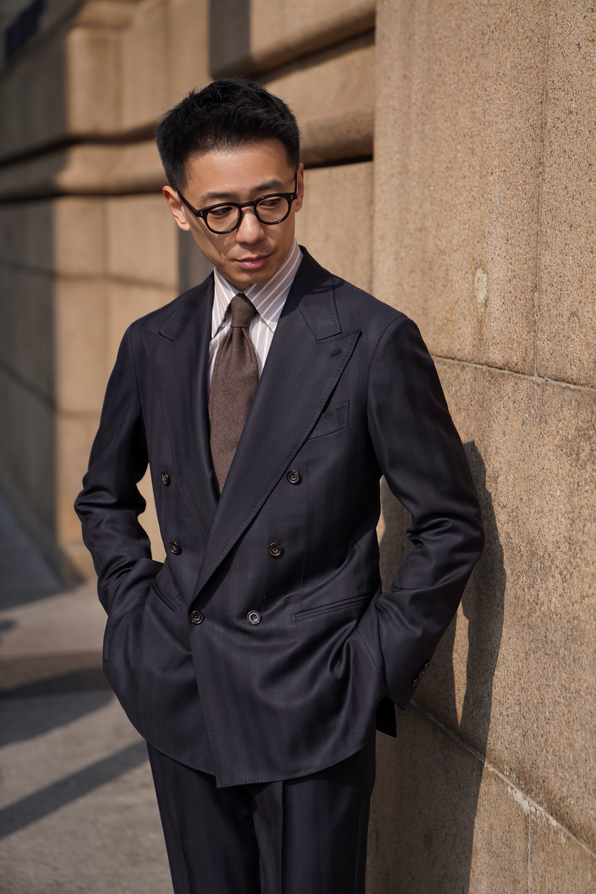Navy Herringbone 120s Wool Suit #385