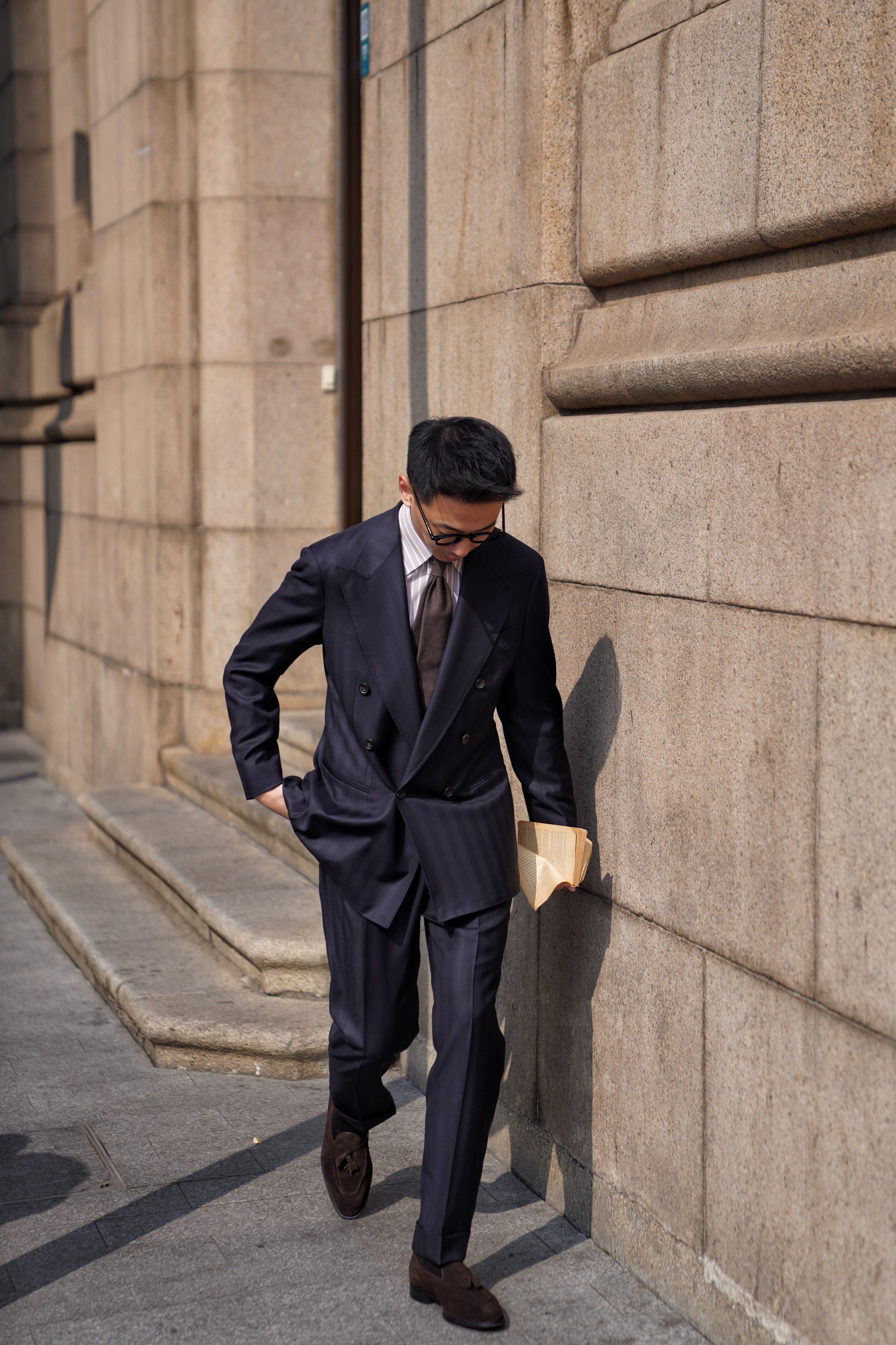 Navy Herringbone 120s Wool Suit #385