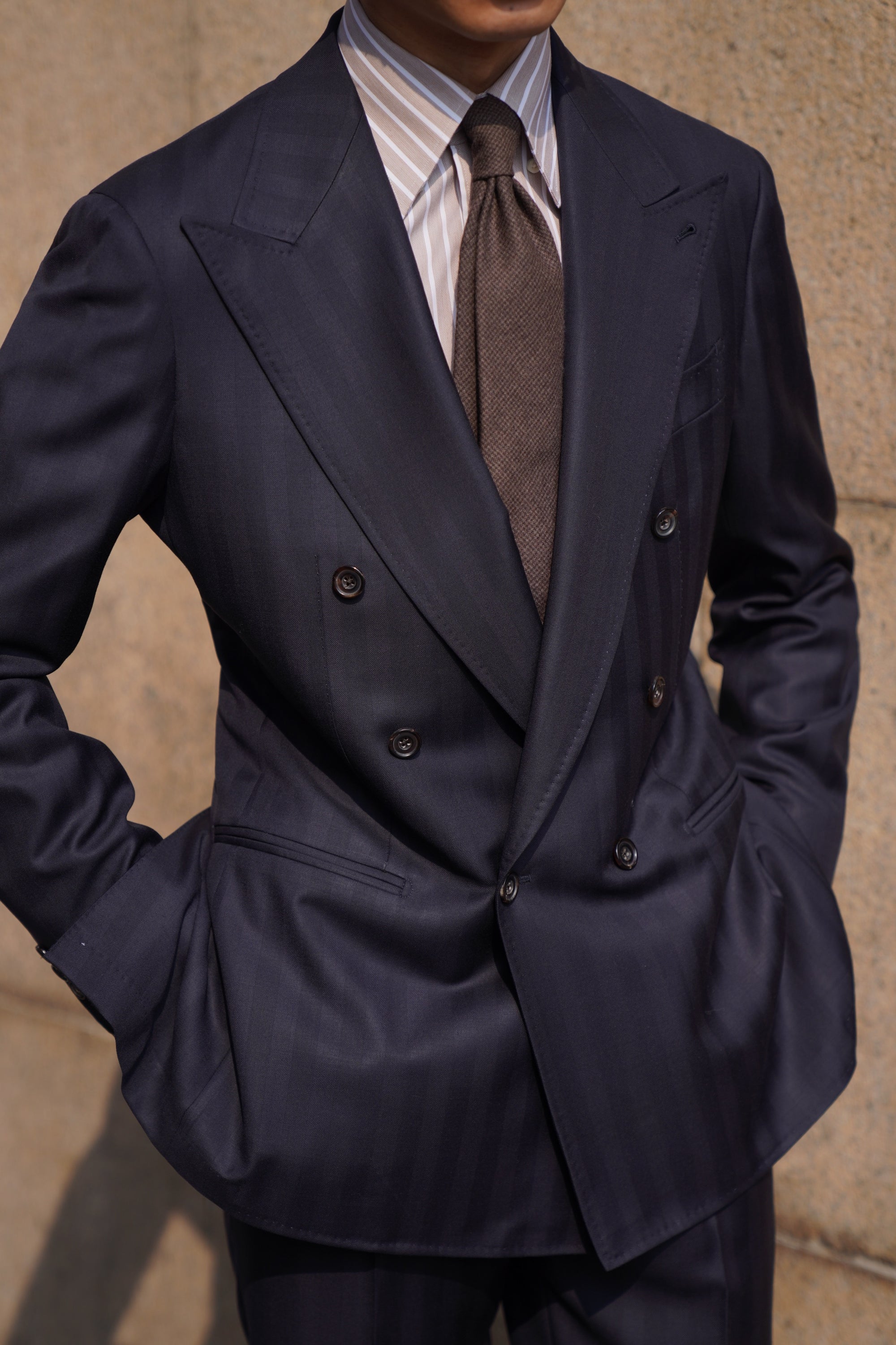 Navy Herringbone 120s Wool Suit #385