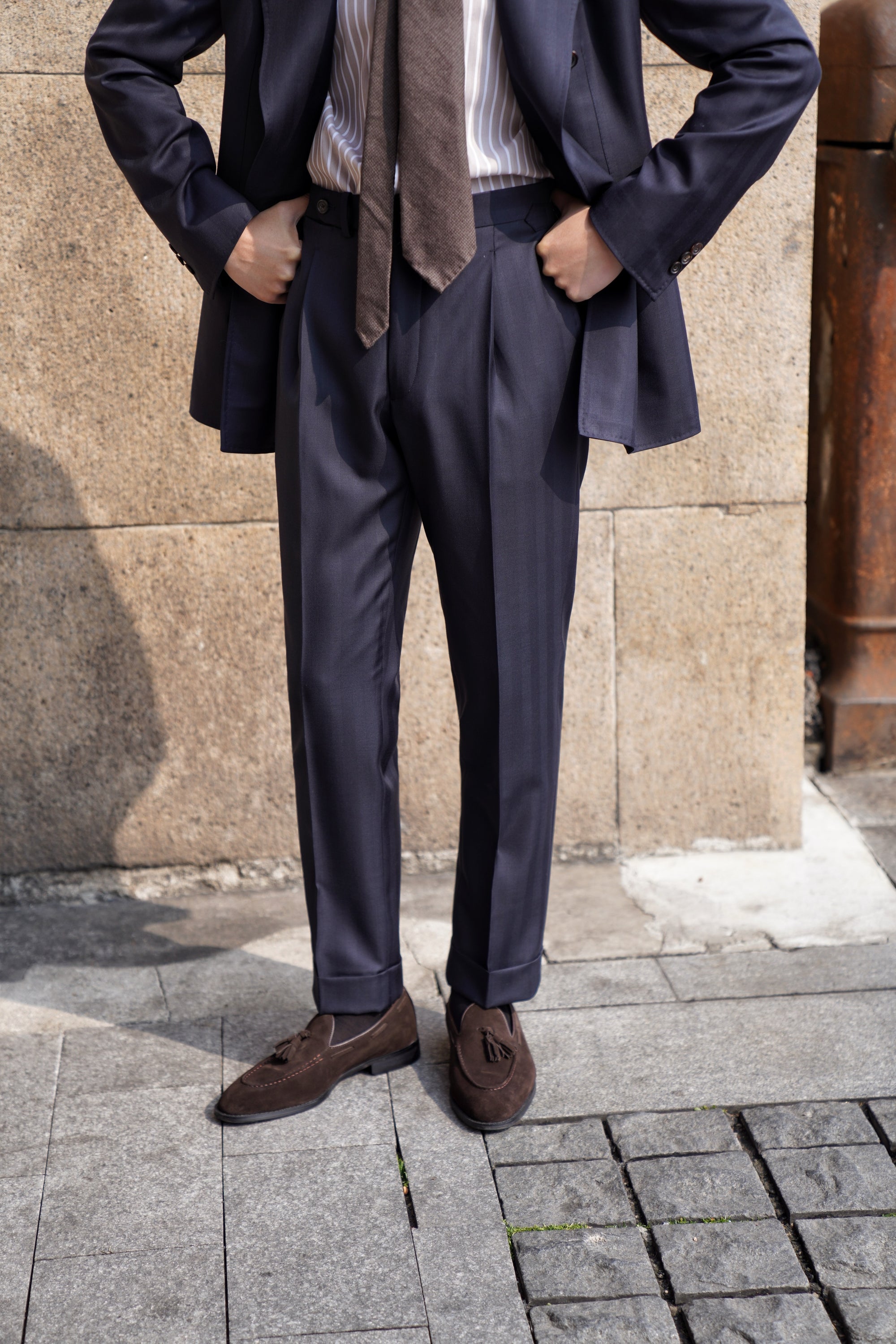 Navy Herringbone 120s Wool Suit #385