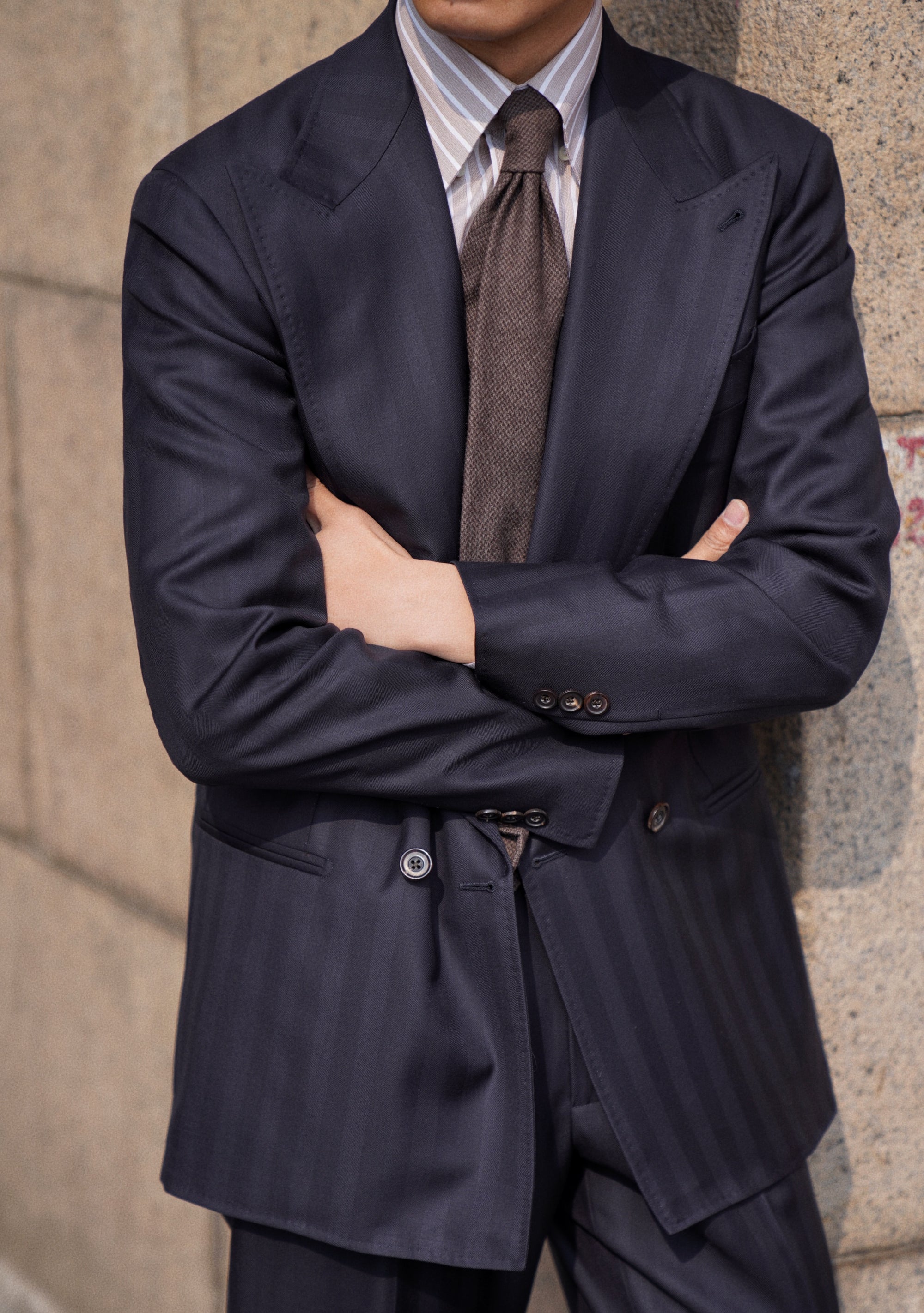 Navy Herringbone 120s Wool Suit #385