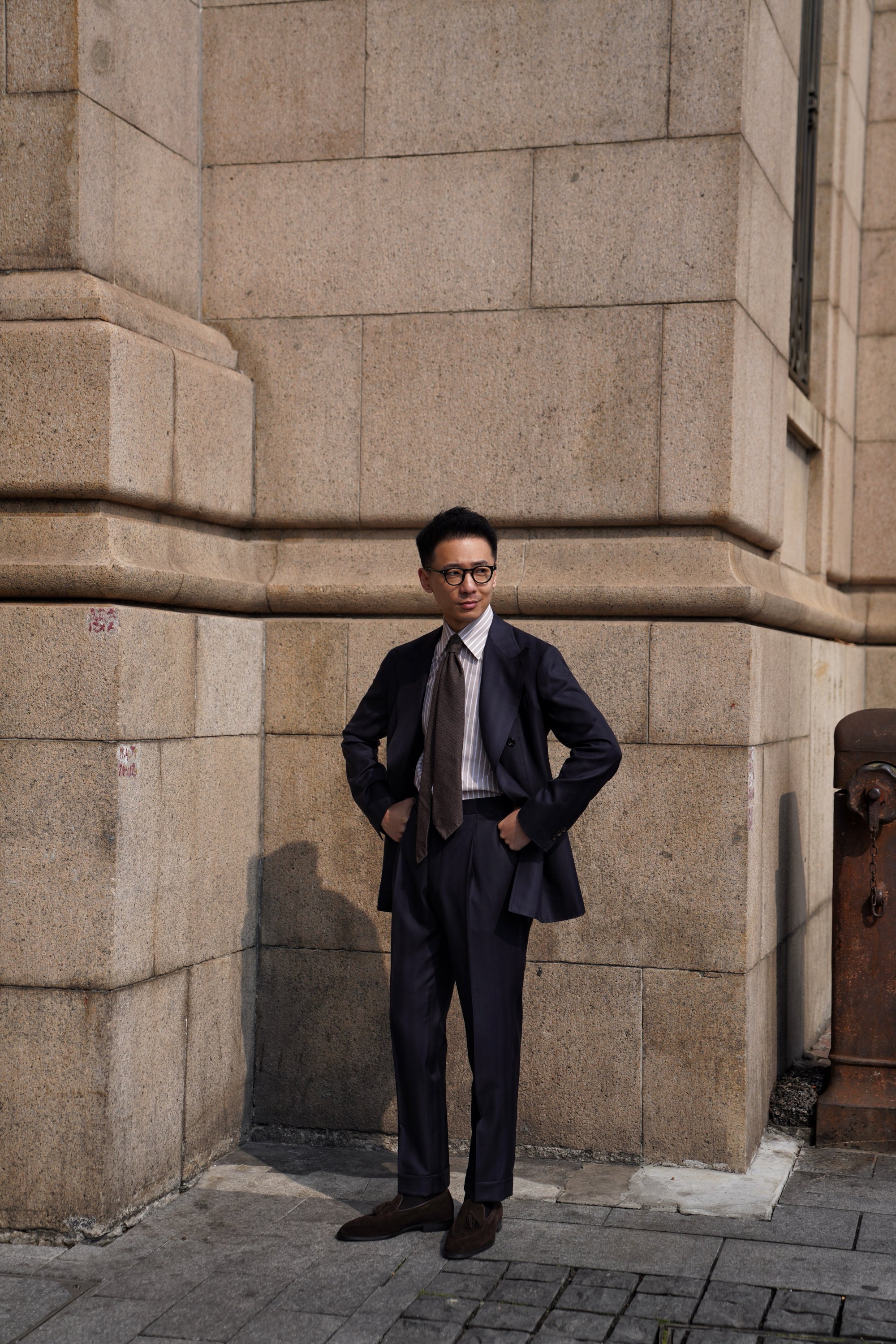 Navy Herringbone 120s Wool Suit #385