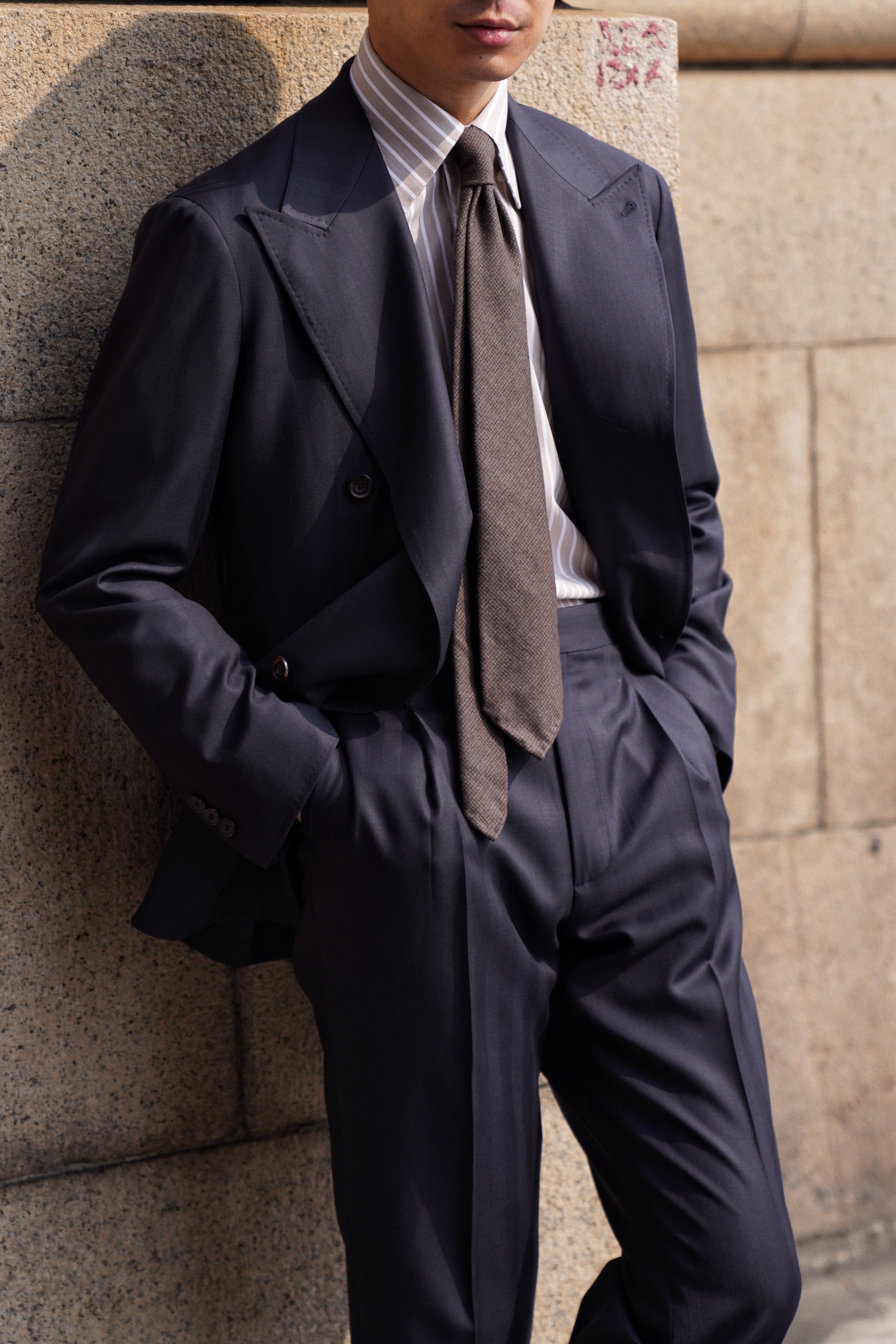 Navy Herringbone 120s Wool Suit #385