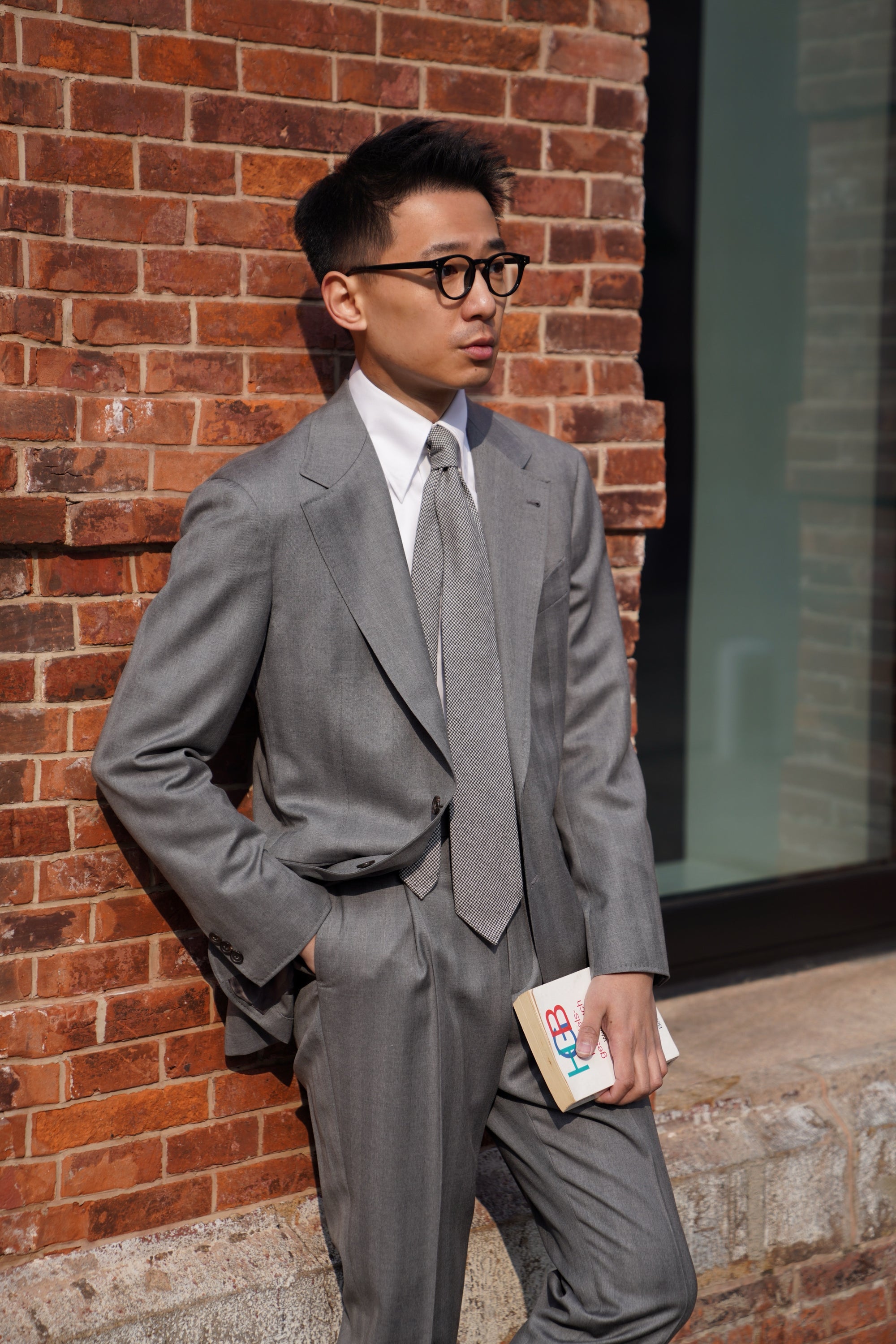 MTO Grey Herringbone 120s Wool Suit #384