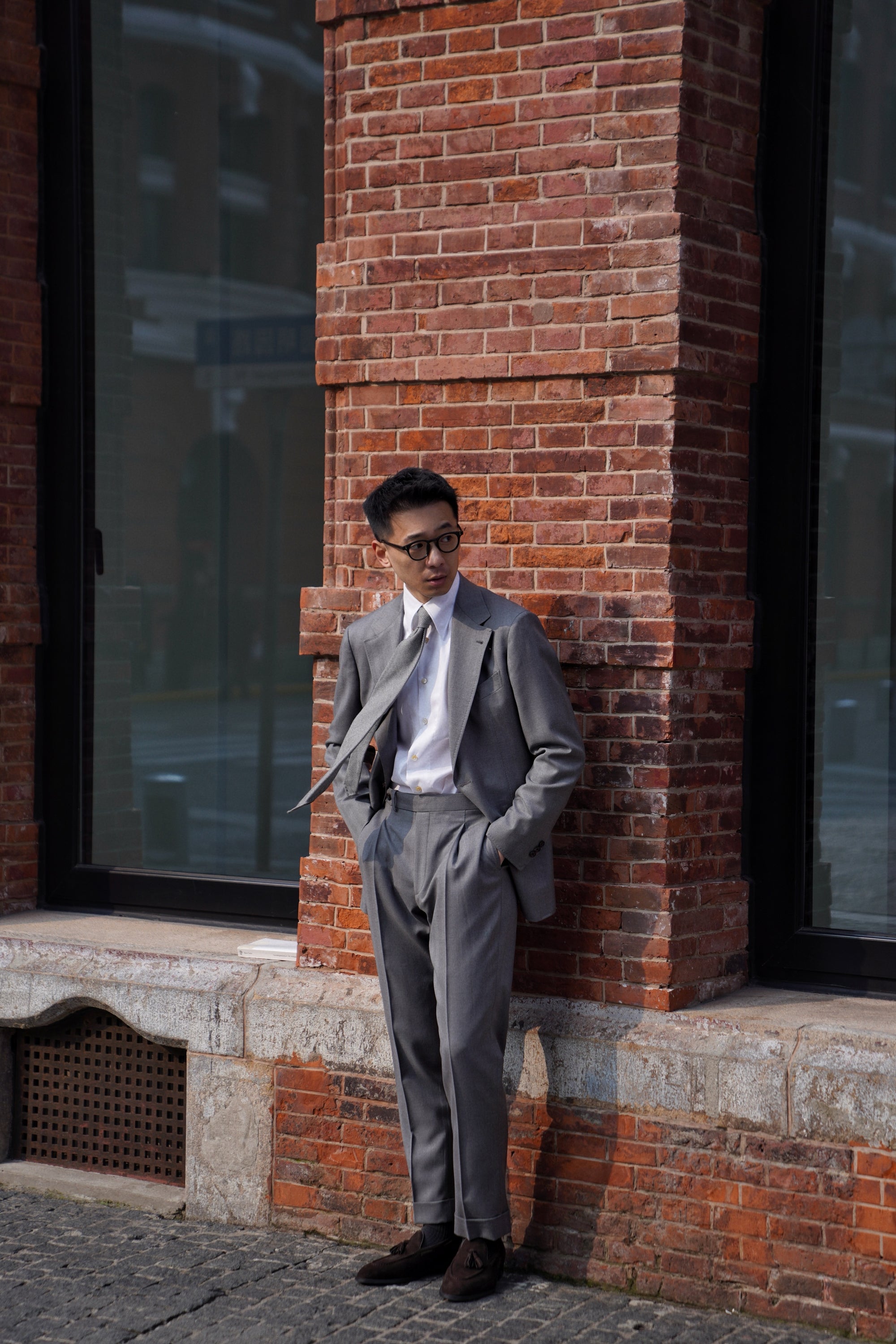 MTO Grey Herringbone 120s Wool Suit #384