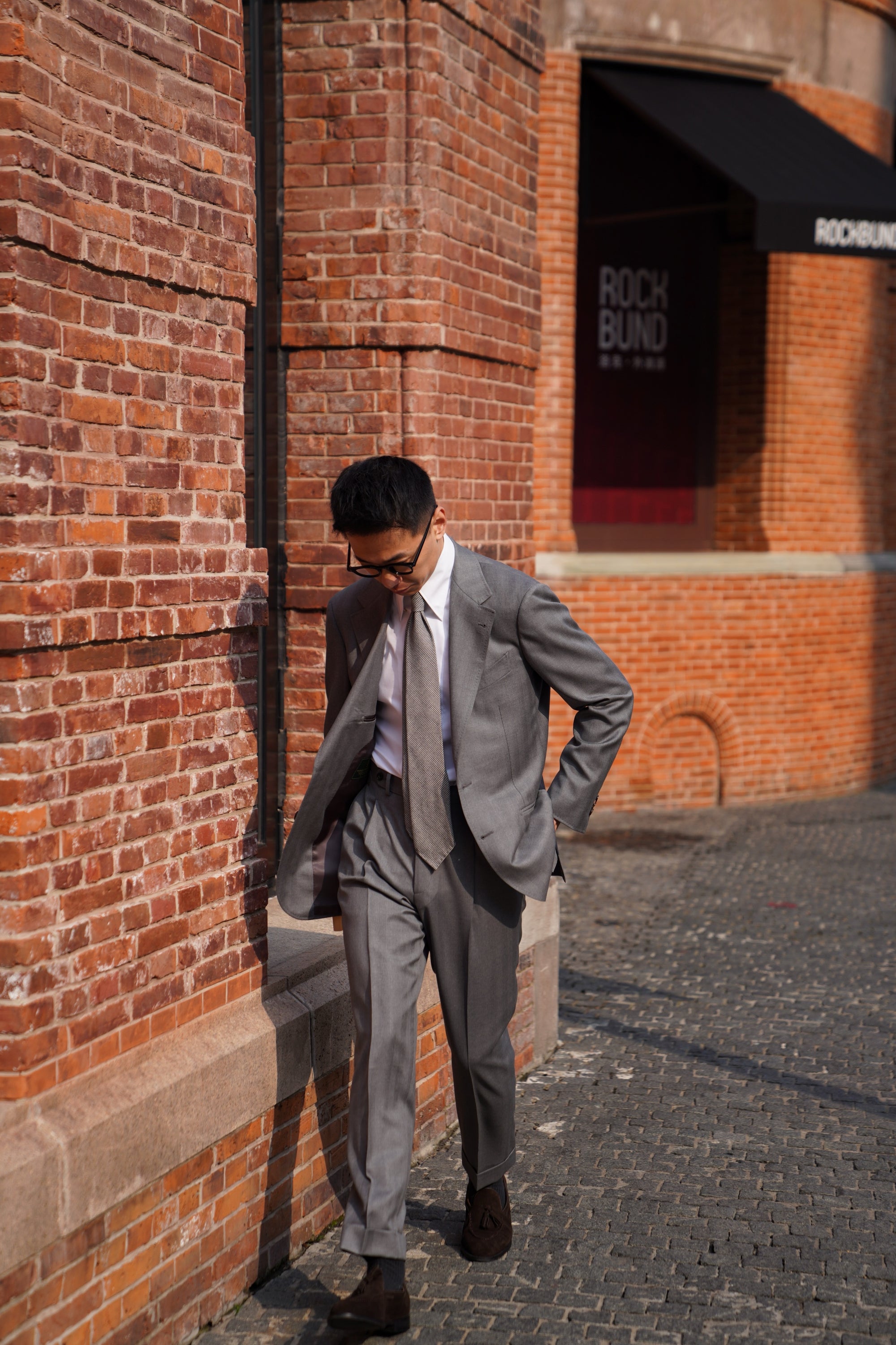 MTO Grey Herringbone 120s Wool Suit #384