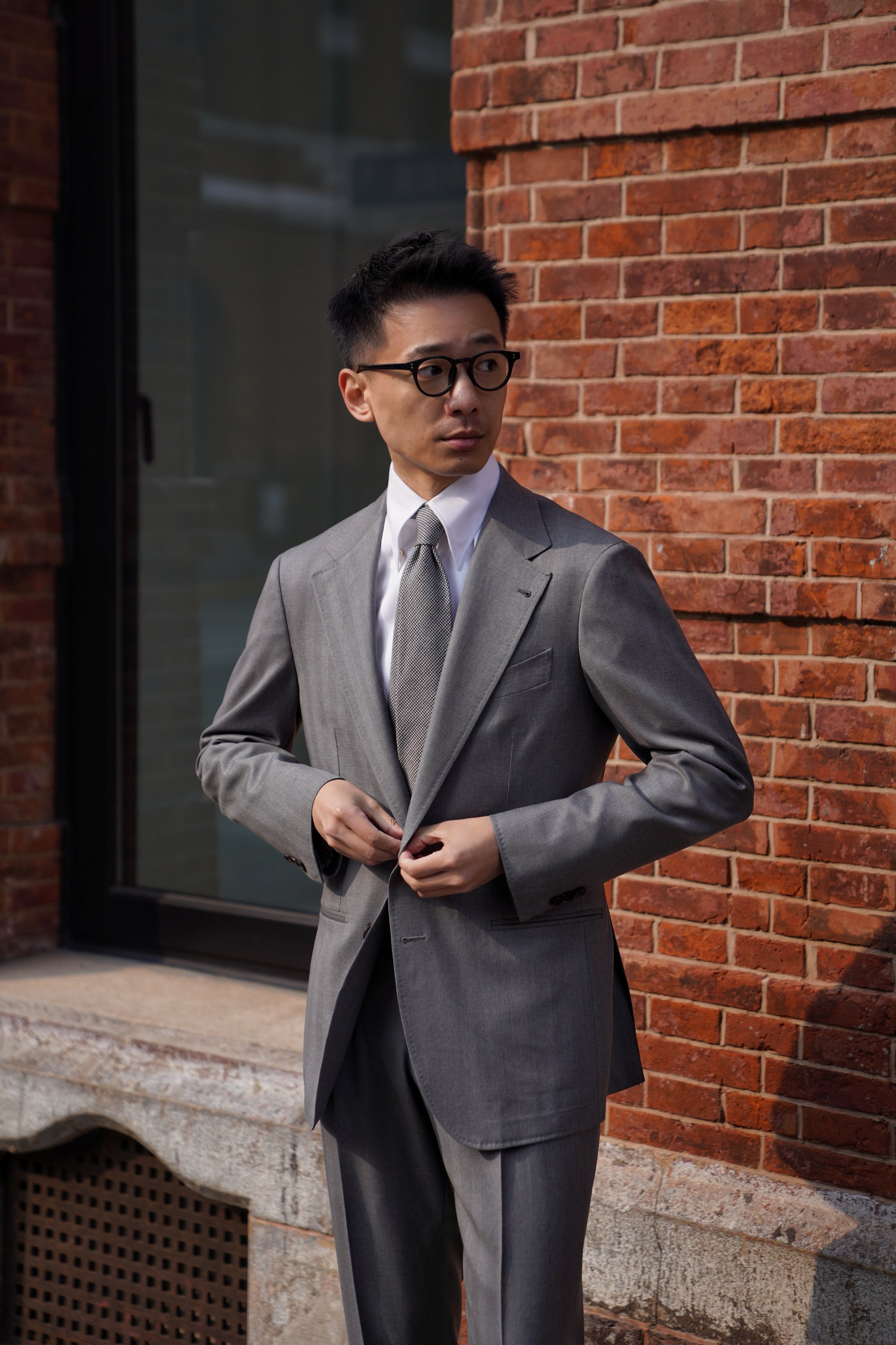 MTO Grey Herringbone 120s Wool Suit #384