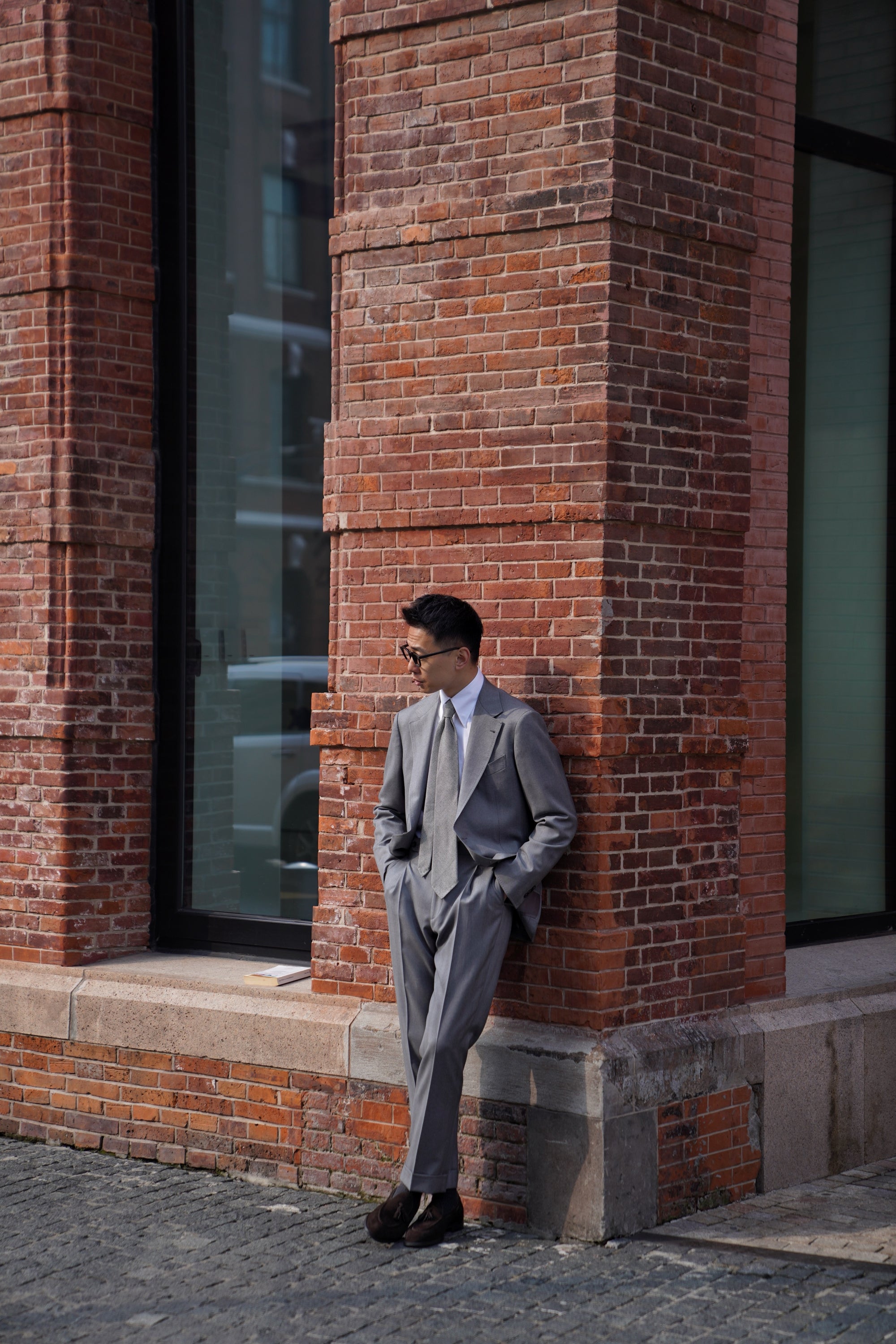 MTO Grey Herringbone 120s Wool Suit #384