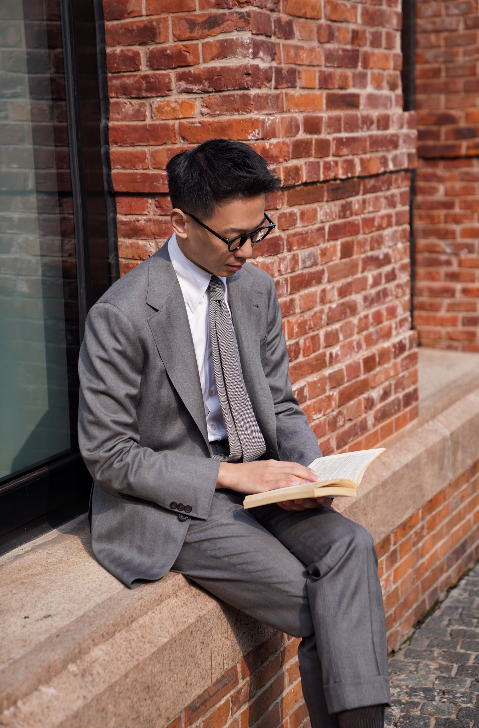 MTO Grey Herringbone 120s Wool Suit #384