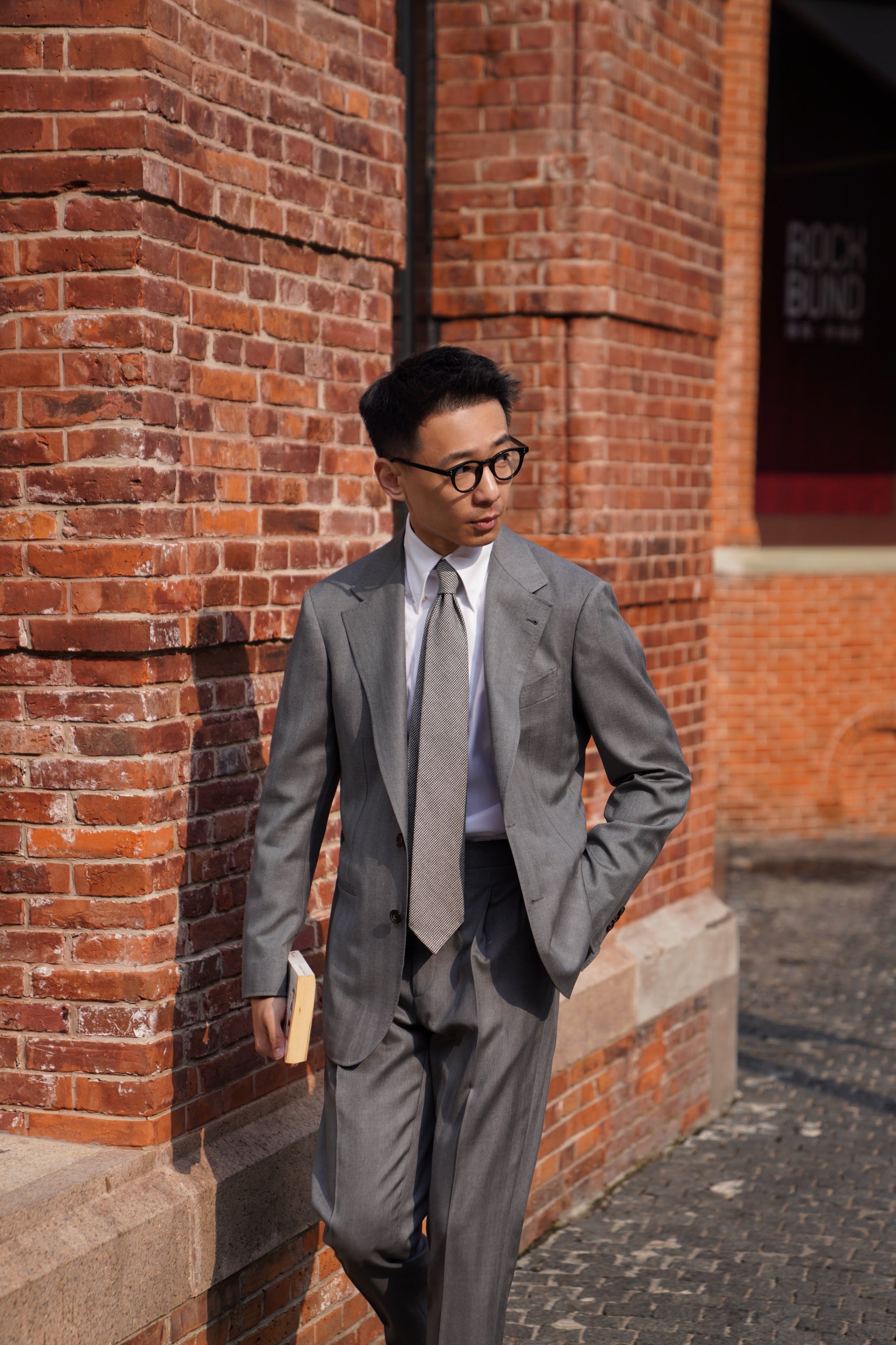 MTO Grey Herringbone 120s Wool Suit #384