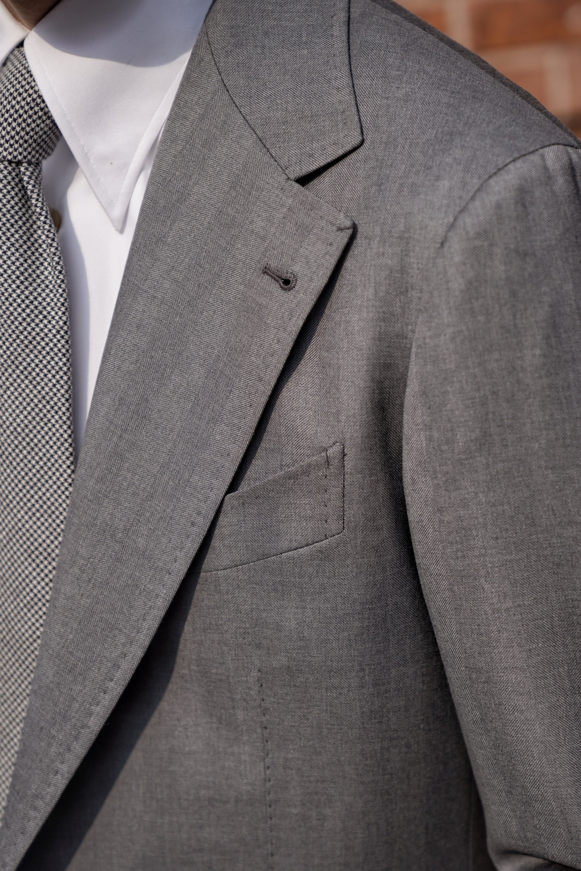 MTO Grey Herringbone 120s Wool Suit #384