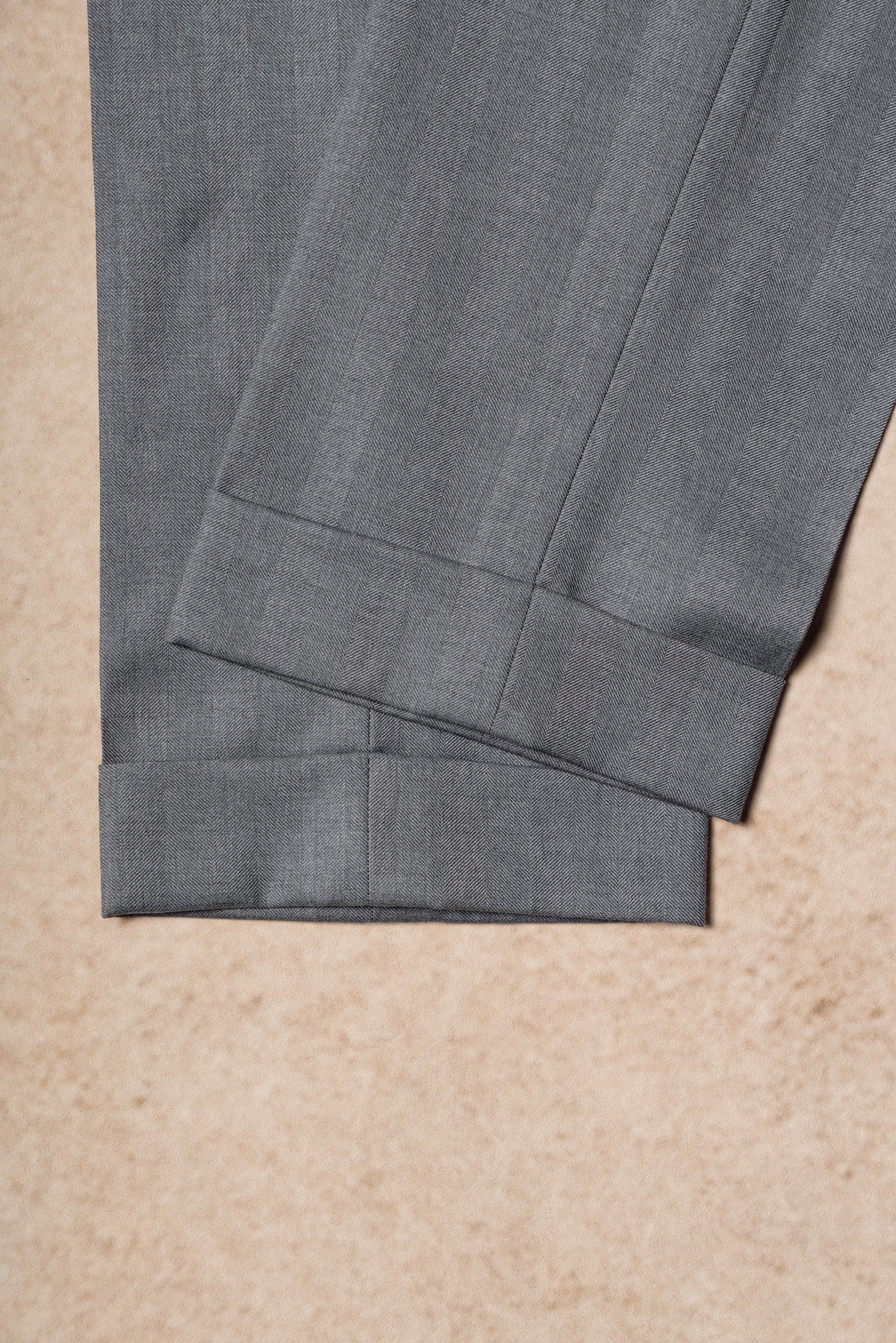 MTO Grey Herringbone 120s Wool Suit #384