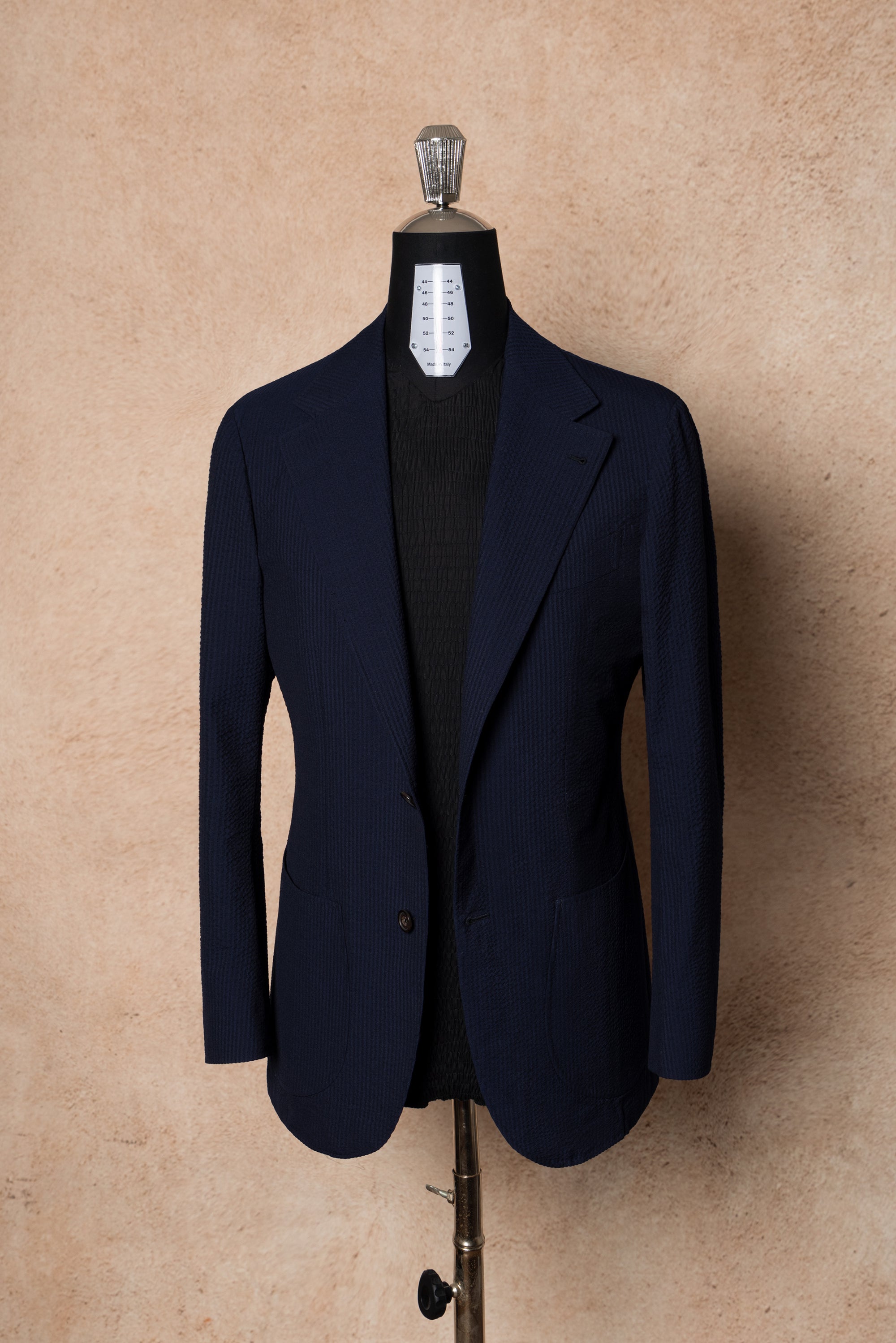 MTO Navy Wool Silk Seersucker Jacket