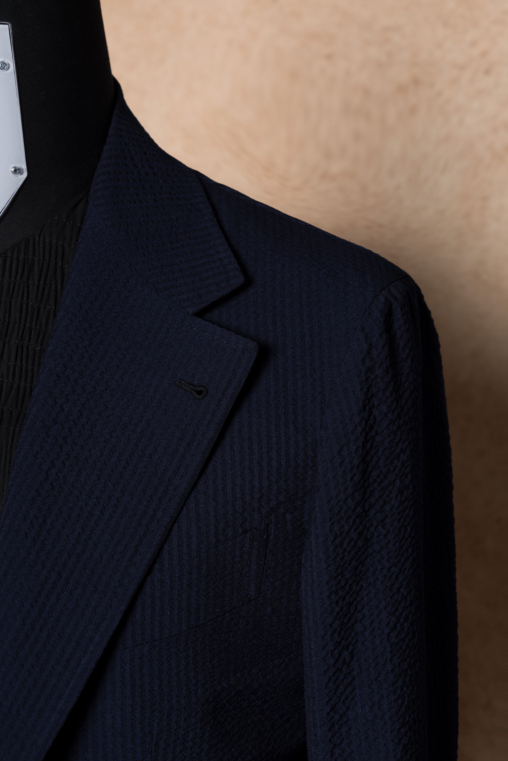 MTO Navy Wool Silk Seersucker Jacket
