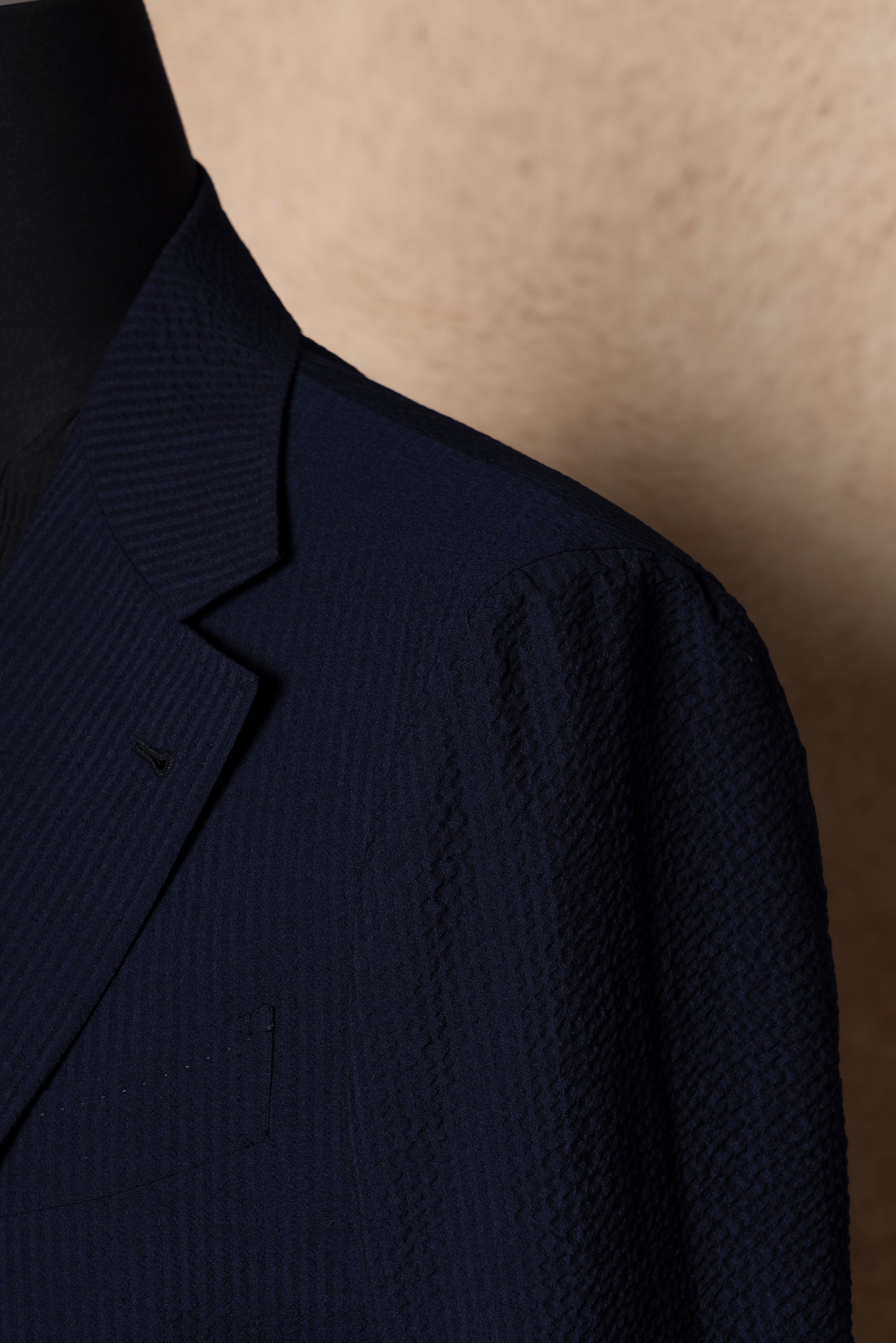 MTO Navy Wool Silk Seersucker Jacket