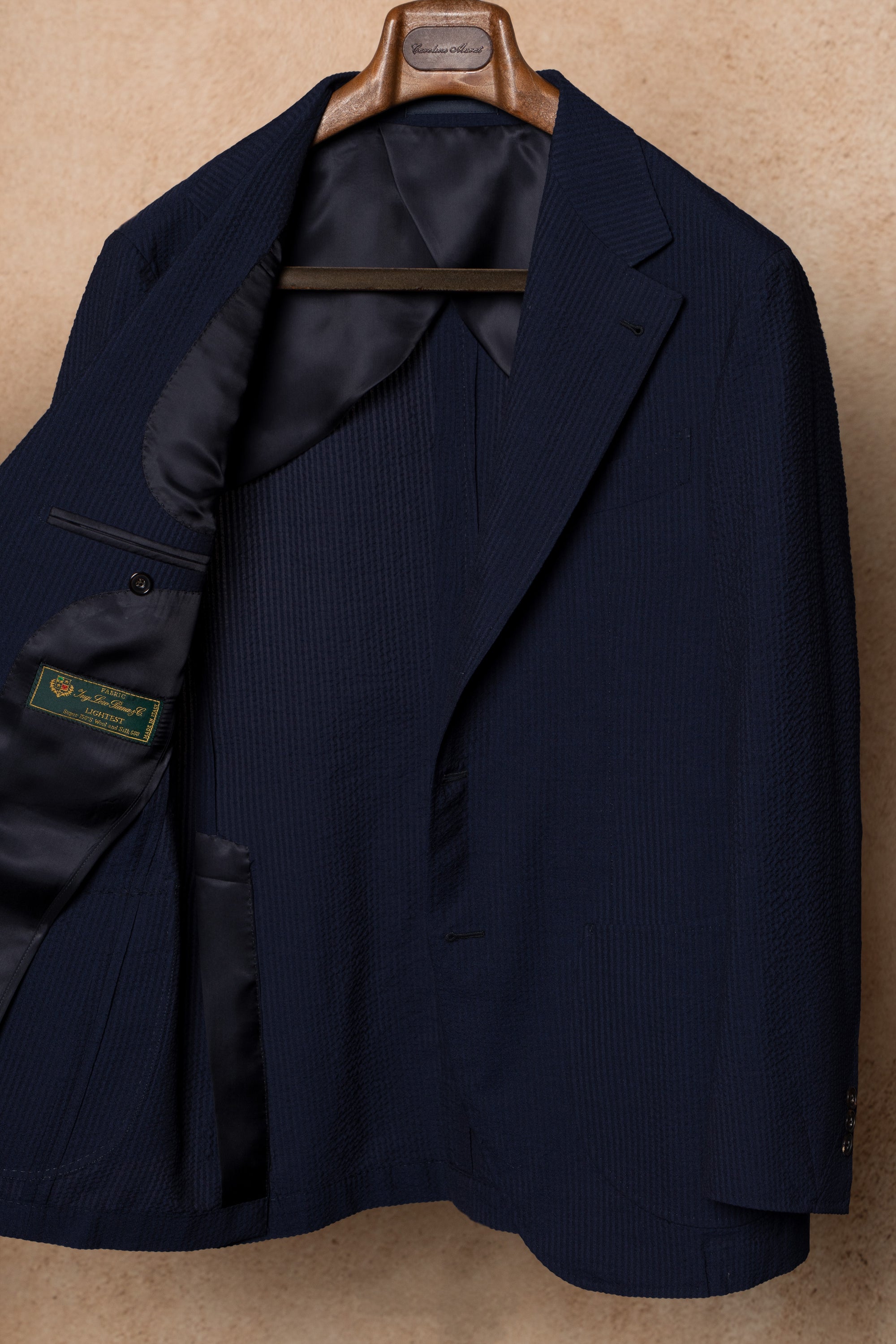 MTO Navy Wool Silk Seersucker Jacket