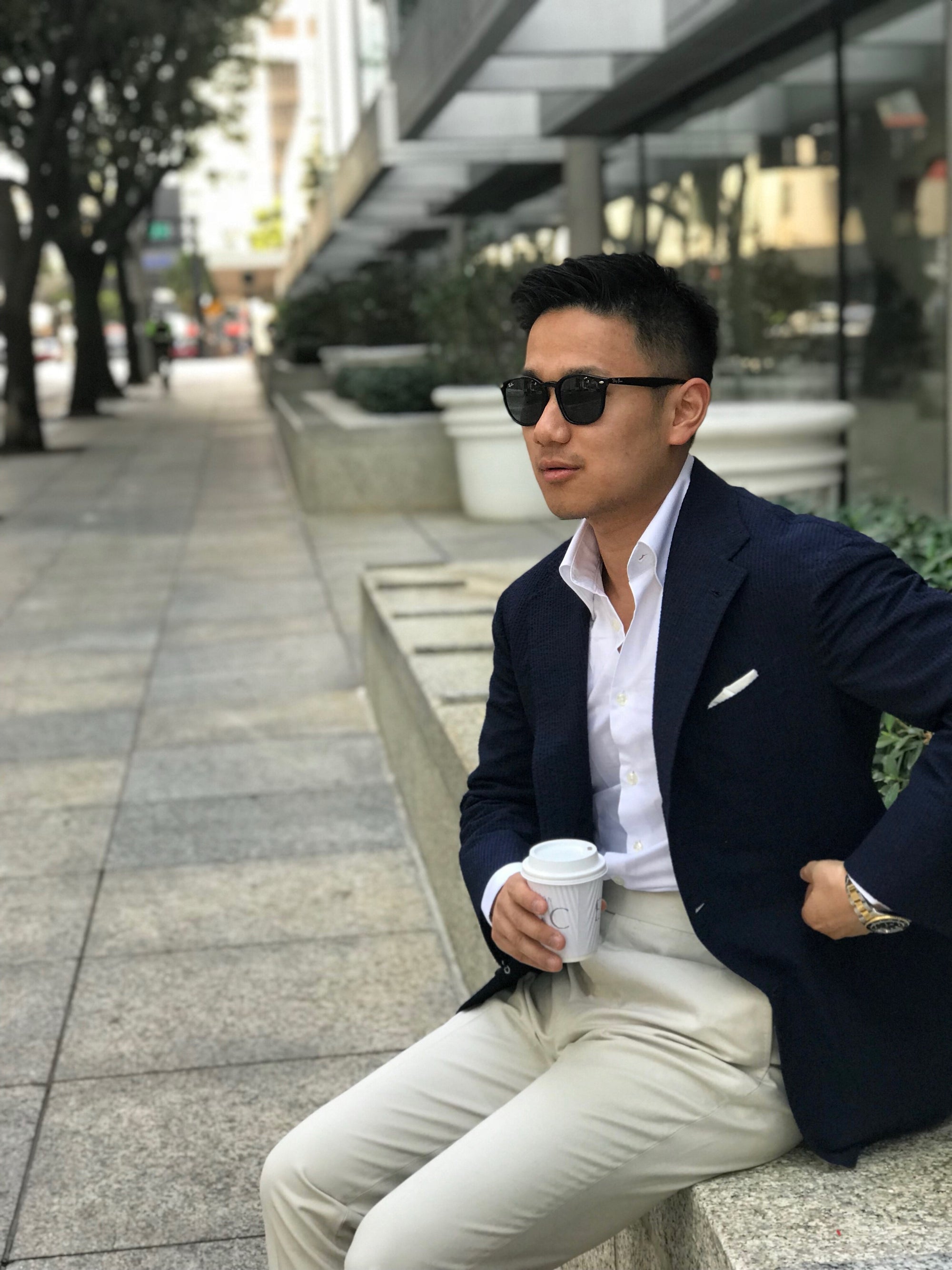 MTO Navy Wool Silk Seersucker Jacket