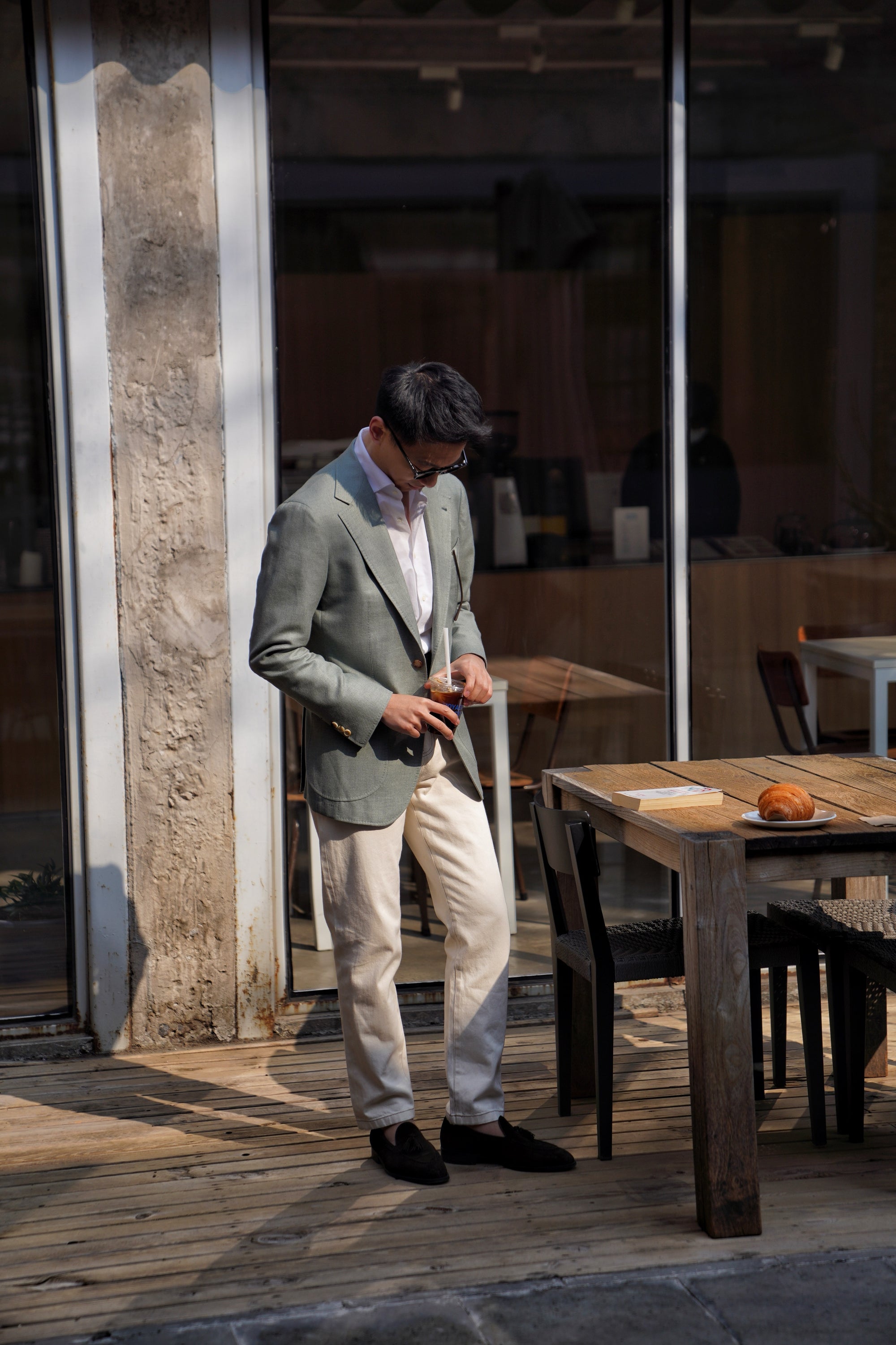 MTO Dusty Green Cotton Cashmere Silk Jacket